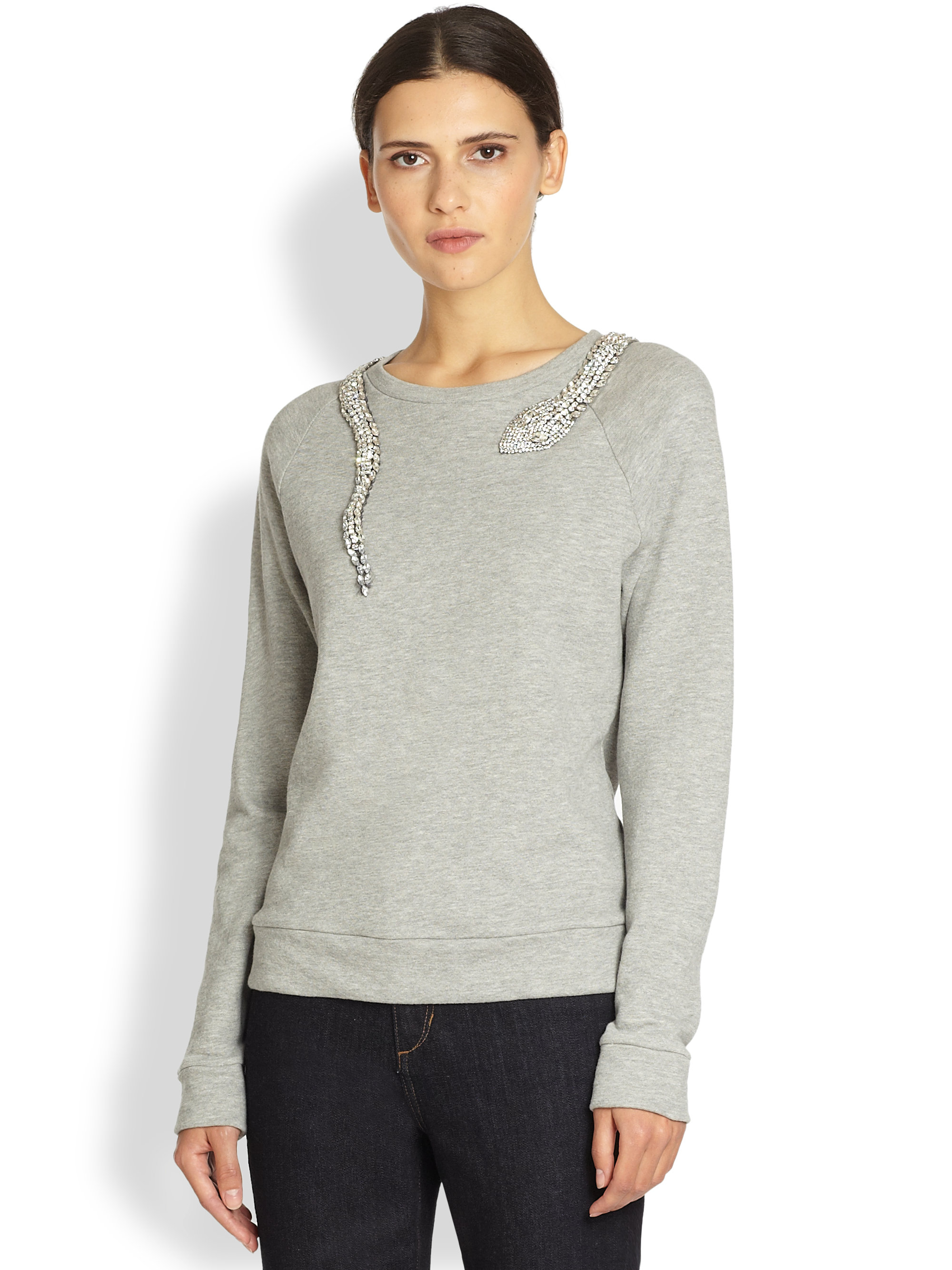 Haute Hippie Rhinestone Snake Sweatshirt in Gray (GREY-CLEAR CRYSTAL ...