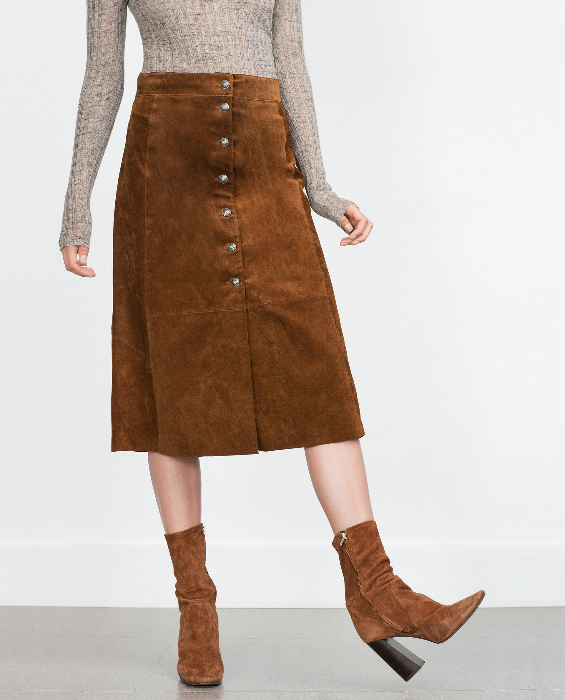 Zara Leather Skirt In Brown Lyst 
