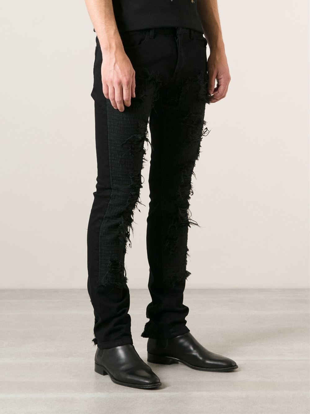 Lyst - Roberto Cavalli Ripped Slim Fit Jeans in Black for Men