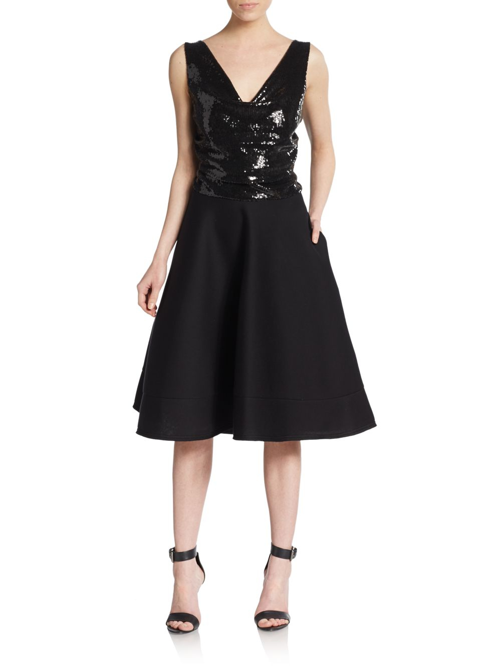 Lyst - Donna Karan Sequin-bodice Cocktail Dress in Black