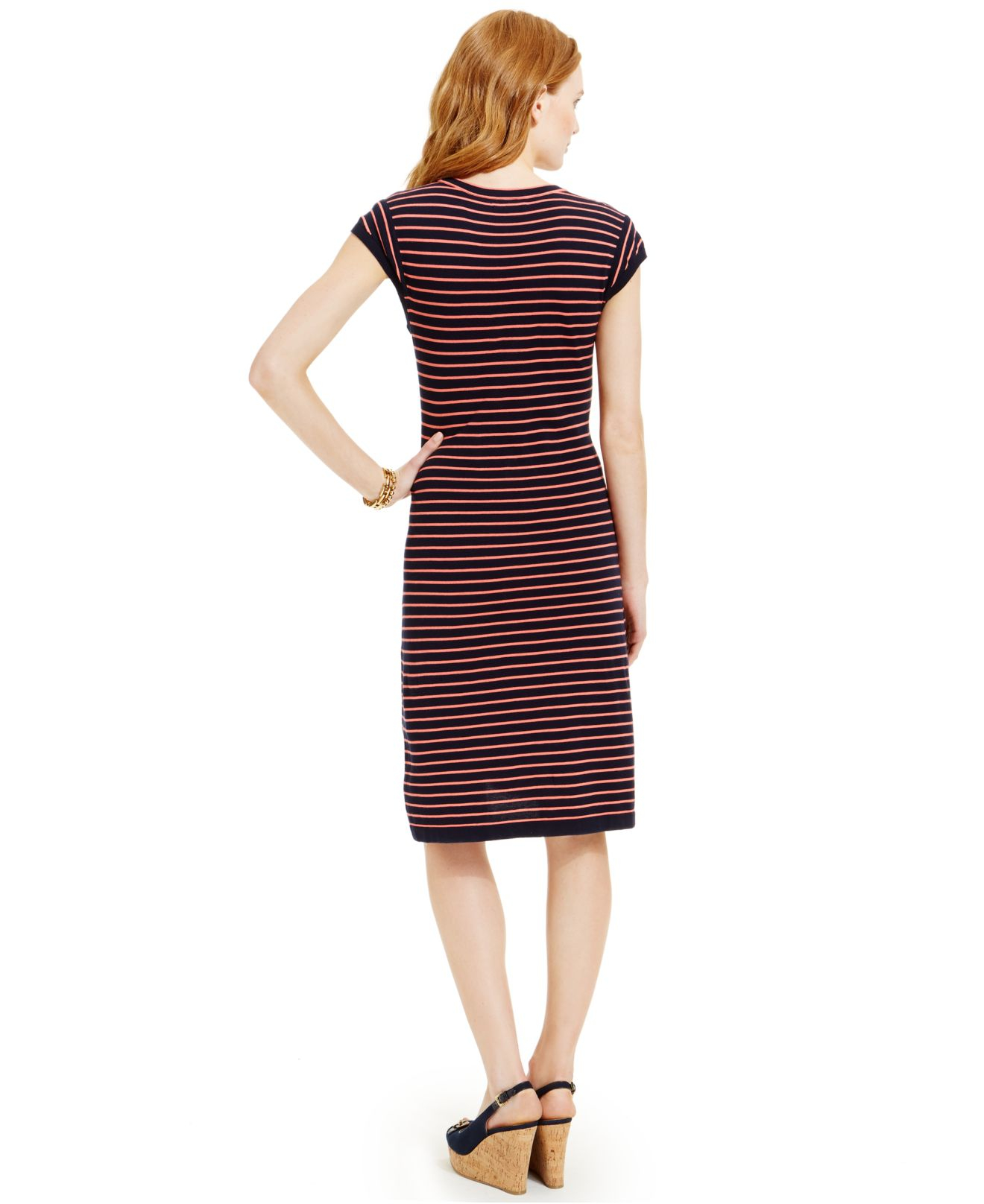 Tommy hilfiger Cap-Sleeve Striped Sweater Dress in Pink | Lyst