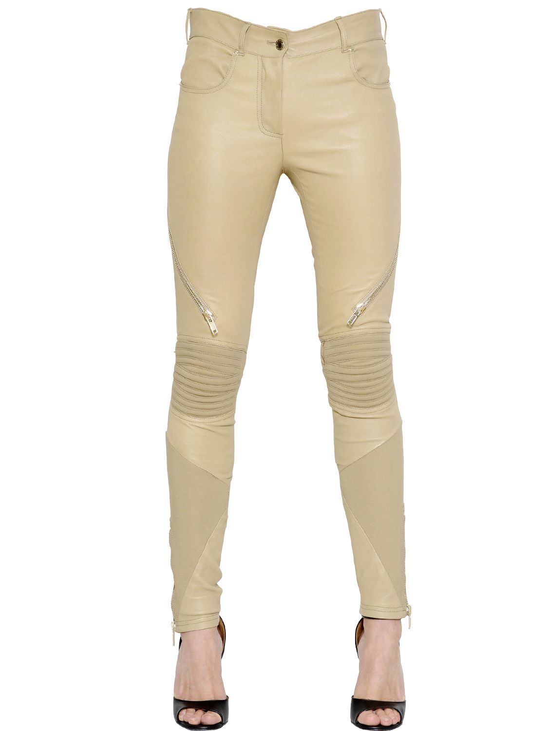 Lyst - Givenchy Stretch Nappa Leather Biker Pants in Natural