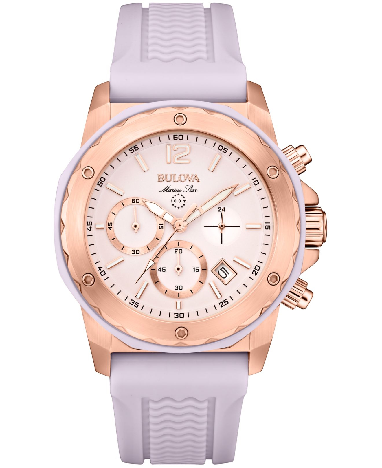 Bulova Women's Chronograph Marine Star Lavender Silicone Strap Watch