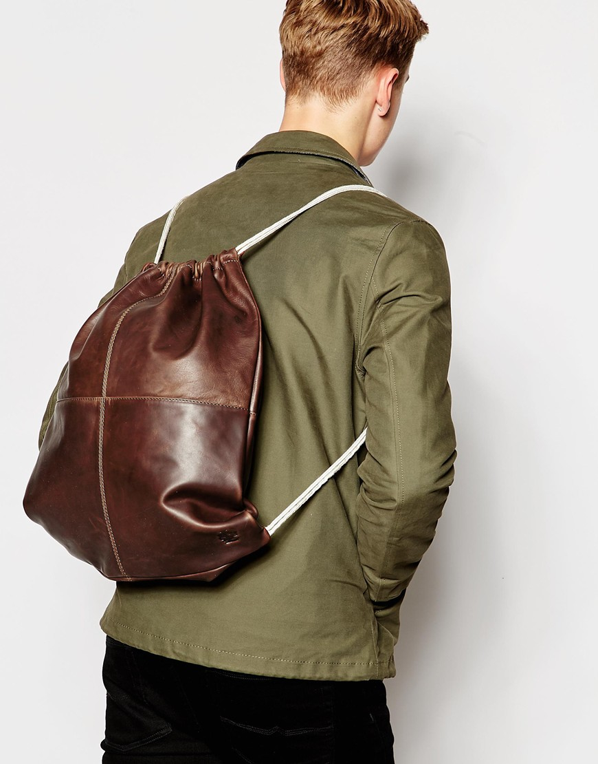 brown drawstring backpack