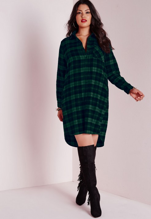 Missguided Plus  Size  Checked  Shirt  Dress  Green in Green Lyst