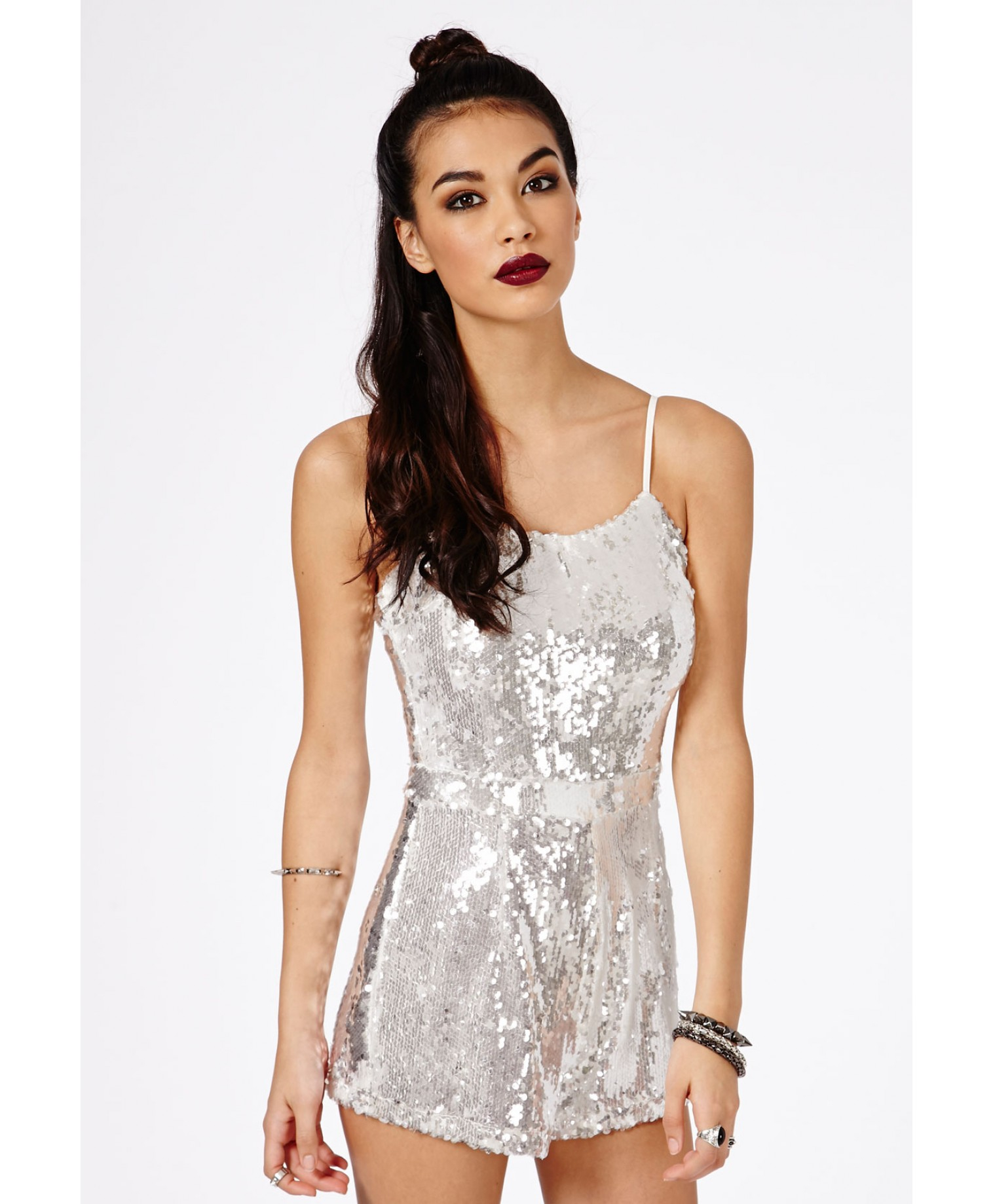 Missguided Inuno Sequin Playsuit In Metallic Lyst