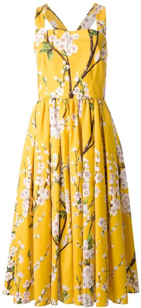 Dolce & Gabbana Floral Print Dress in Yellow (yellow & orange) | Lyst