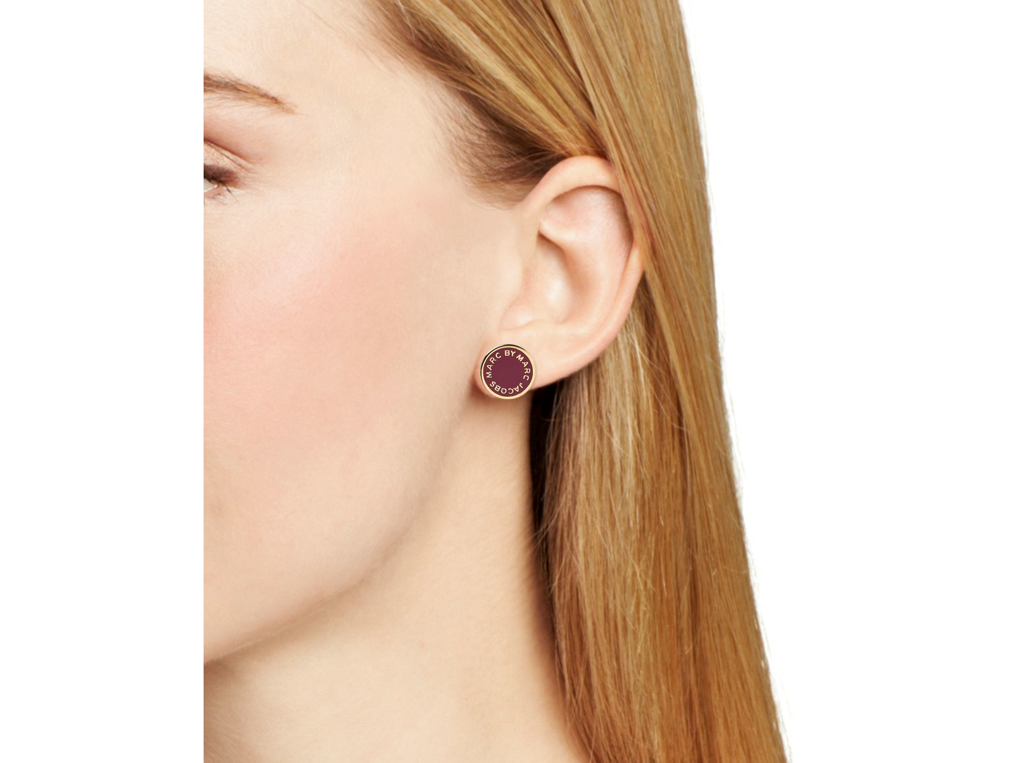 Lyst Marc By Jacobs Logo Disc Stud Earrings In Purple Gallery Previously Sold At Bloomingdale S Women Logo Earrings