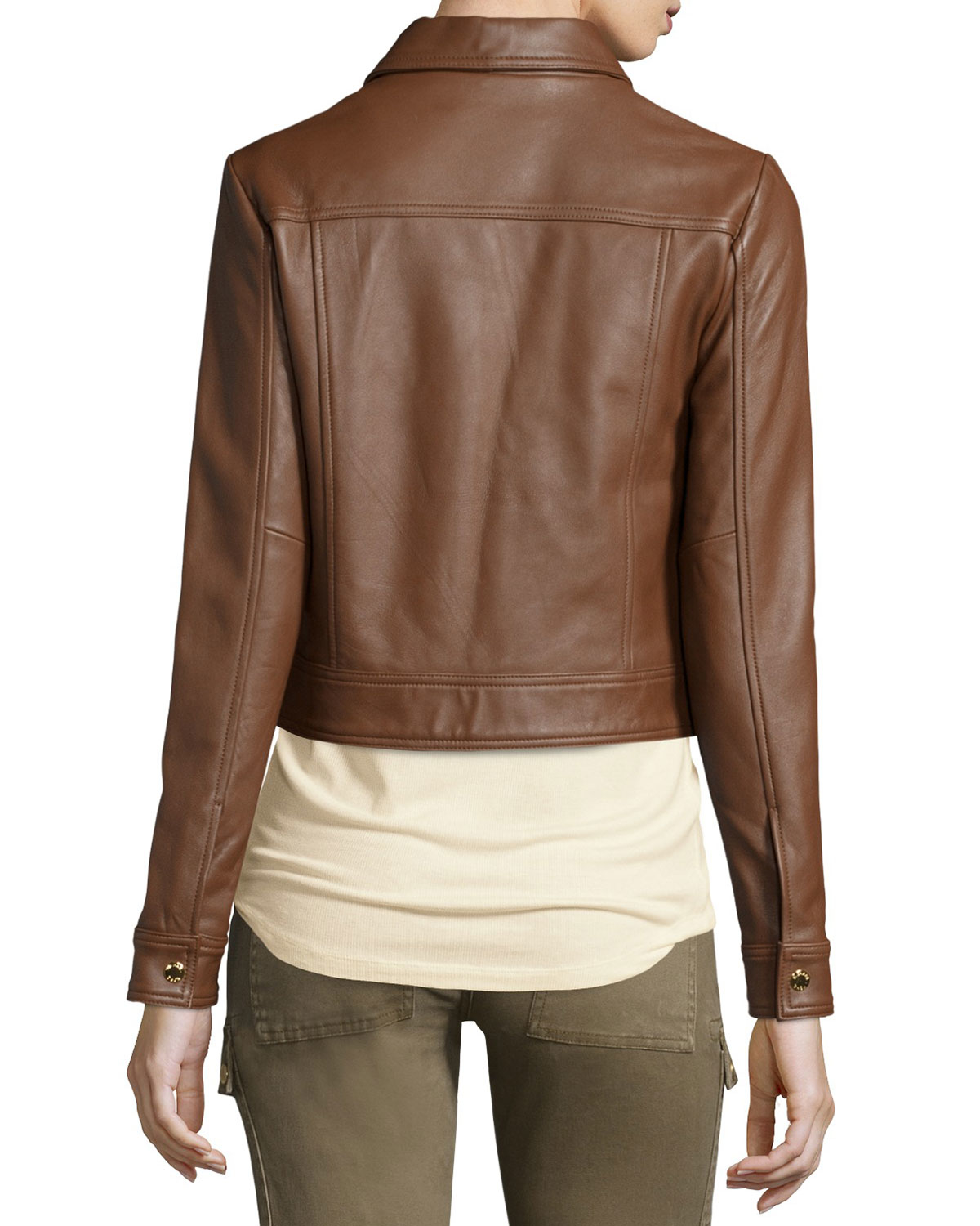 Michael Kors Cropped Leather Jacket In Brown Lyst Gallery Previously Sold At Neiman Marcus Women S Cropped Leather Jackets