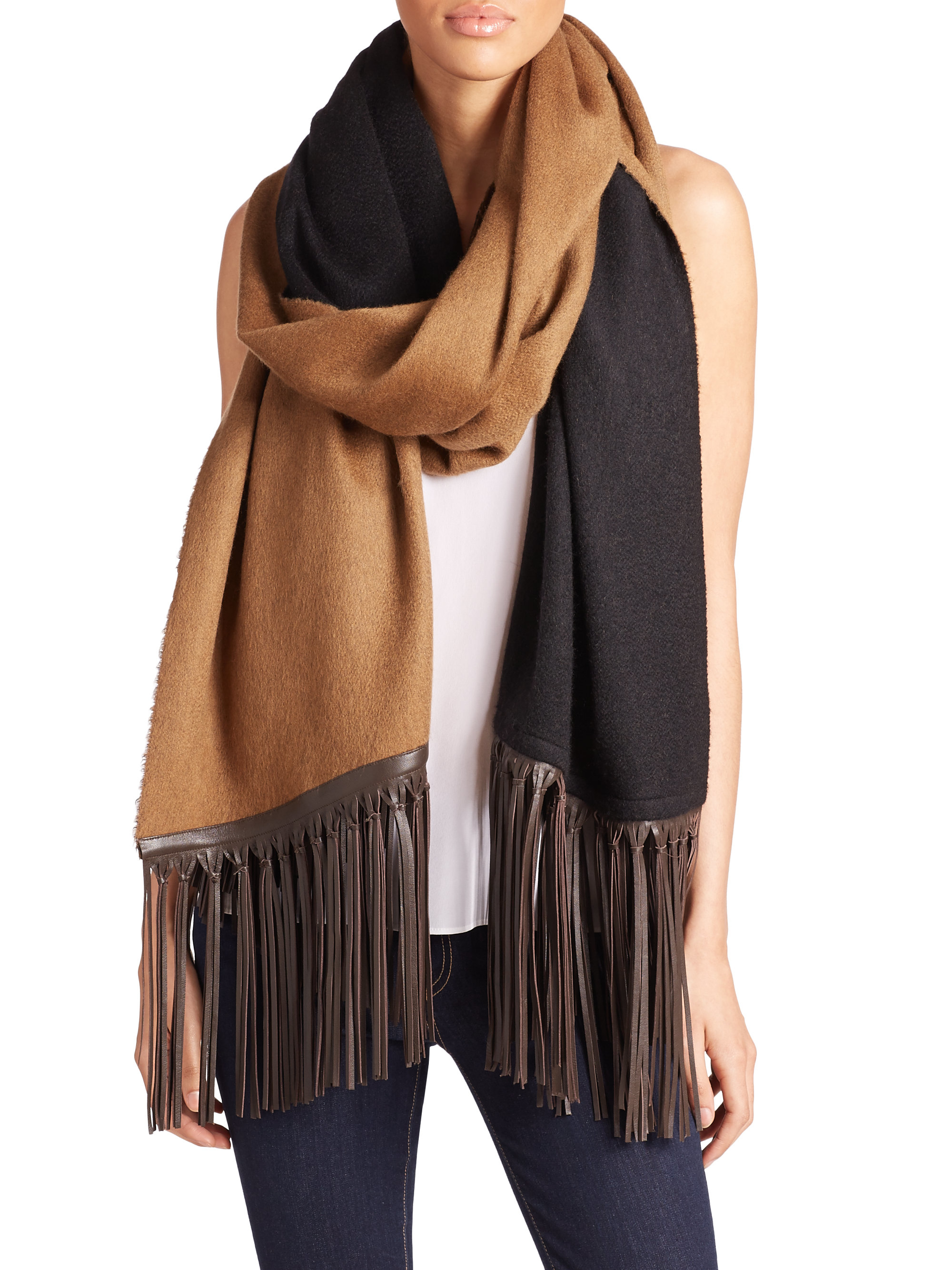 scarf cashmere leather fringe ferragamo winter fall trend forecast lyst pouted