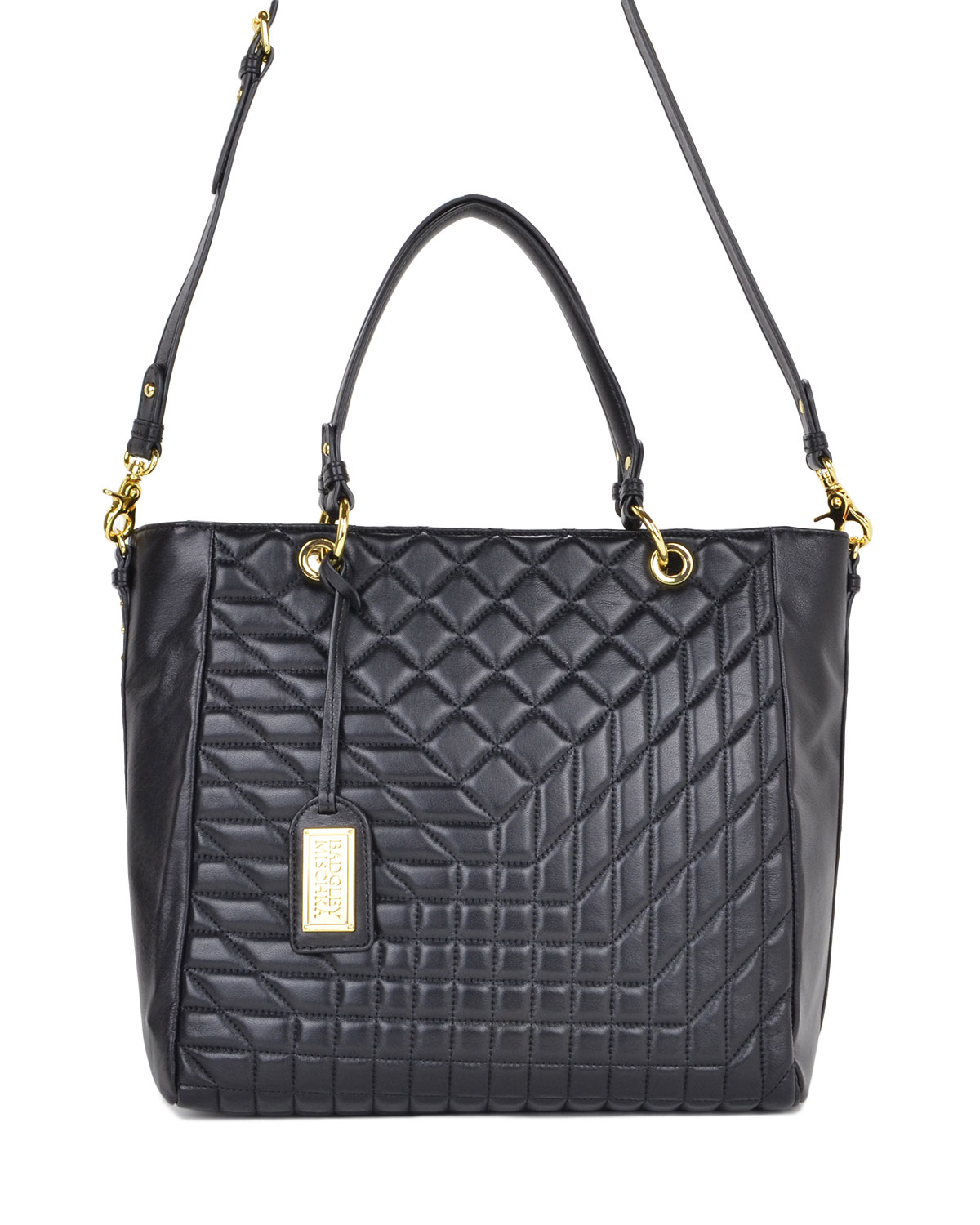 Badgley mischka Clarissa Quilted Leather Tote in Black | Lyst