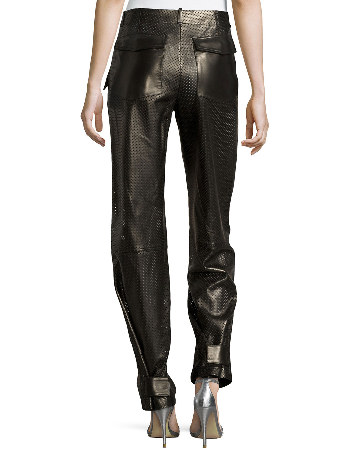 Lyst - Michael kors Perforated Leather Track Pants in Black