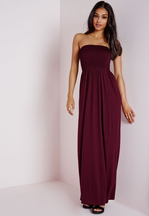 Missguided Shirred Jersey Maxi Dress Plum in Purple - Lyst