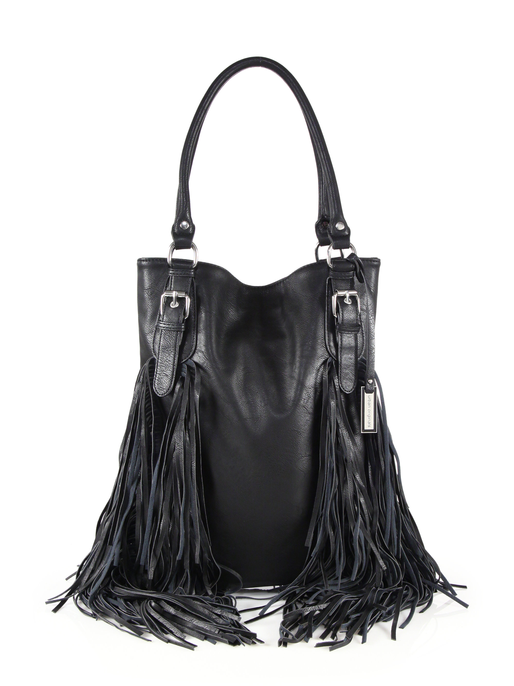 Lyst - Urban Originals Crazy Heart Fringed Faux Leather Tote in Black