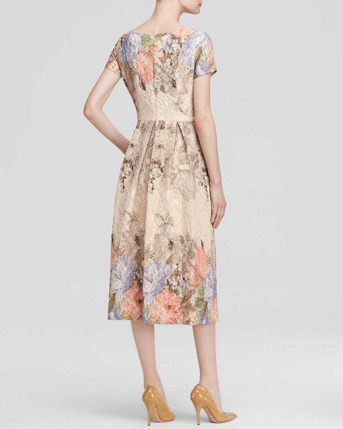 Lyst - Adrianna Papell Dress - Short Sleeve Floral Tea-Length in Pink