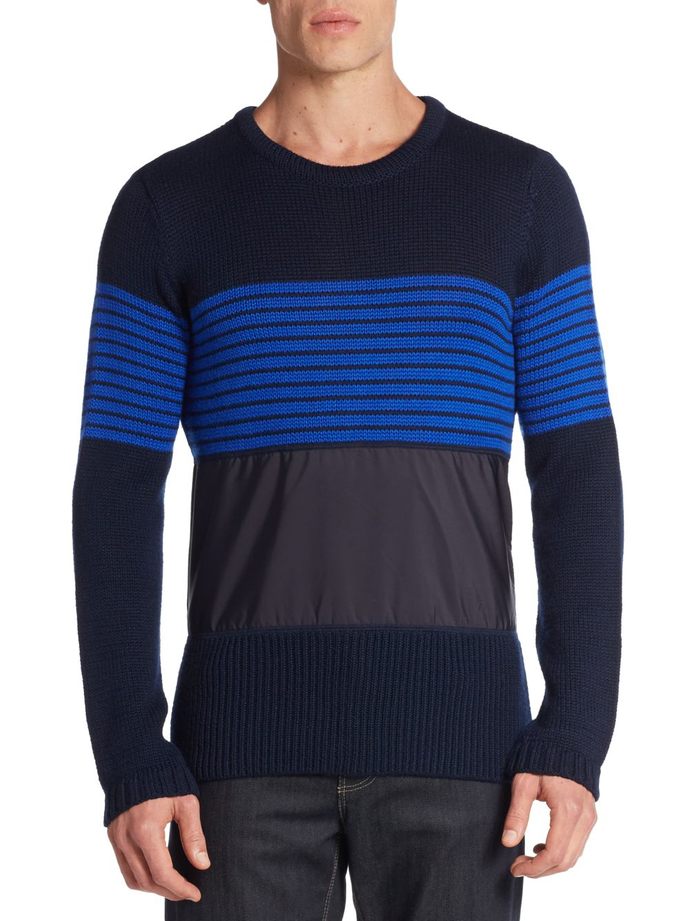 Lyst - Emporio Armani Striped Paneled-knit Sweater for Men