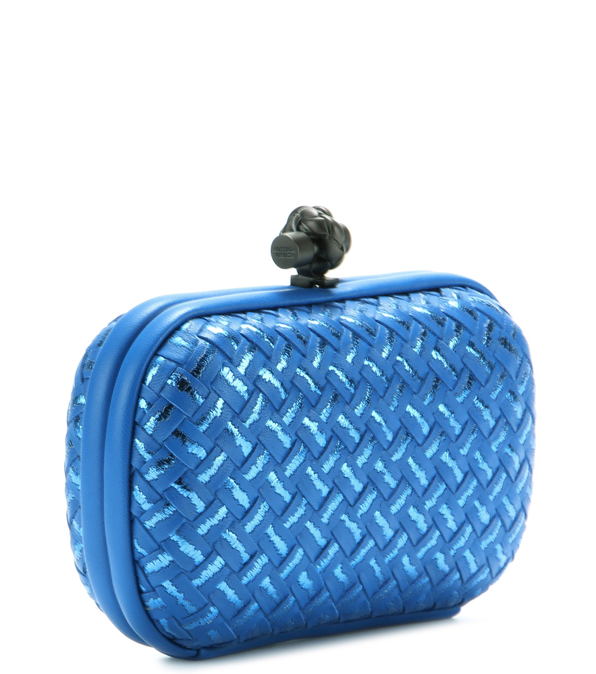 Bottega veneta Knot Leather Clutch in Blue (S.Blue/Metal) | Lyst