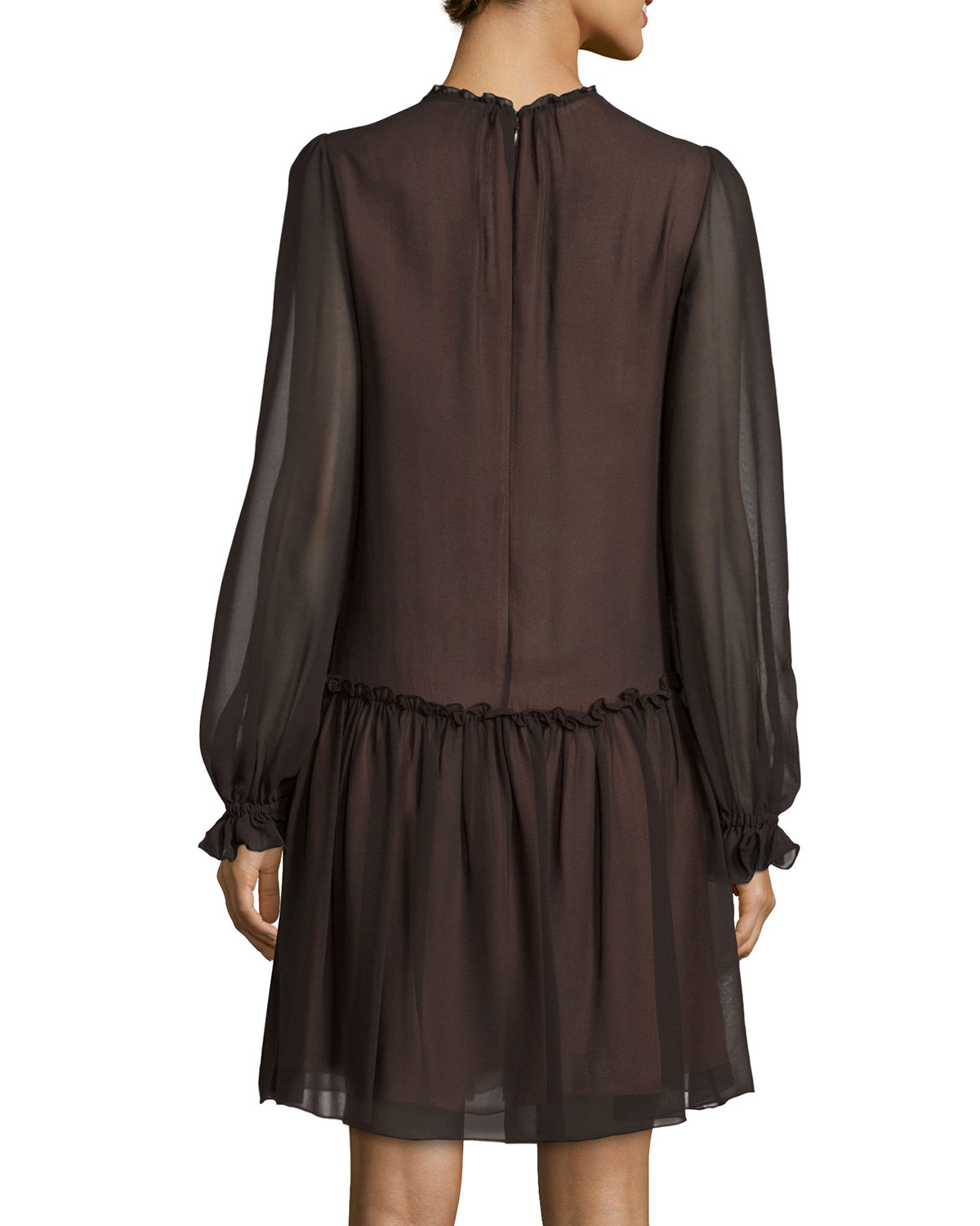 Lyst - Michael Kors Long-sleeve Drop-waist Dress in Brown