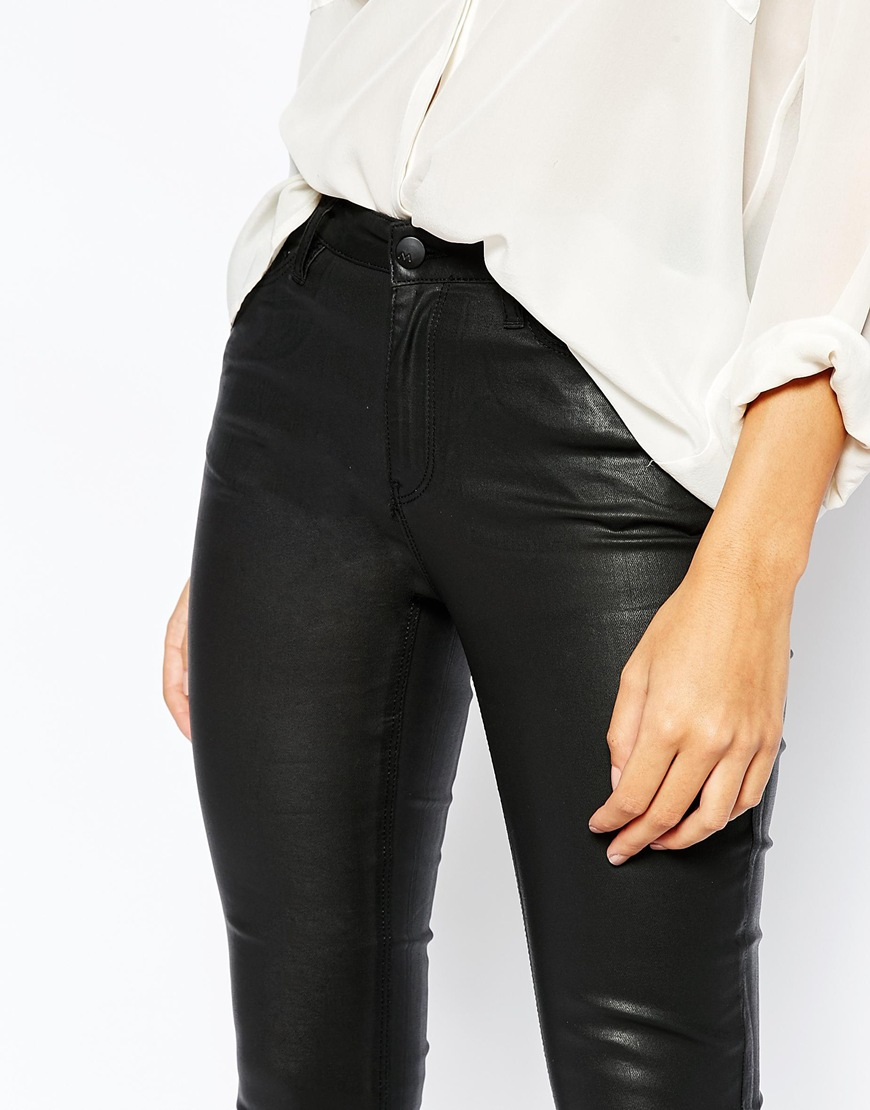 Warehouse Leather Look Coated Jeans in Black | Lyst