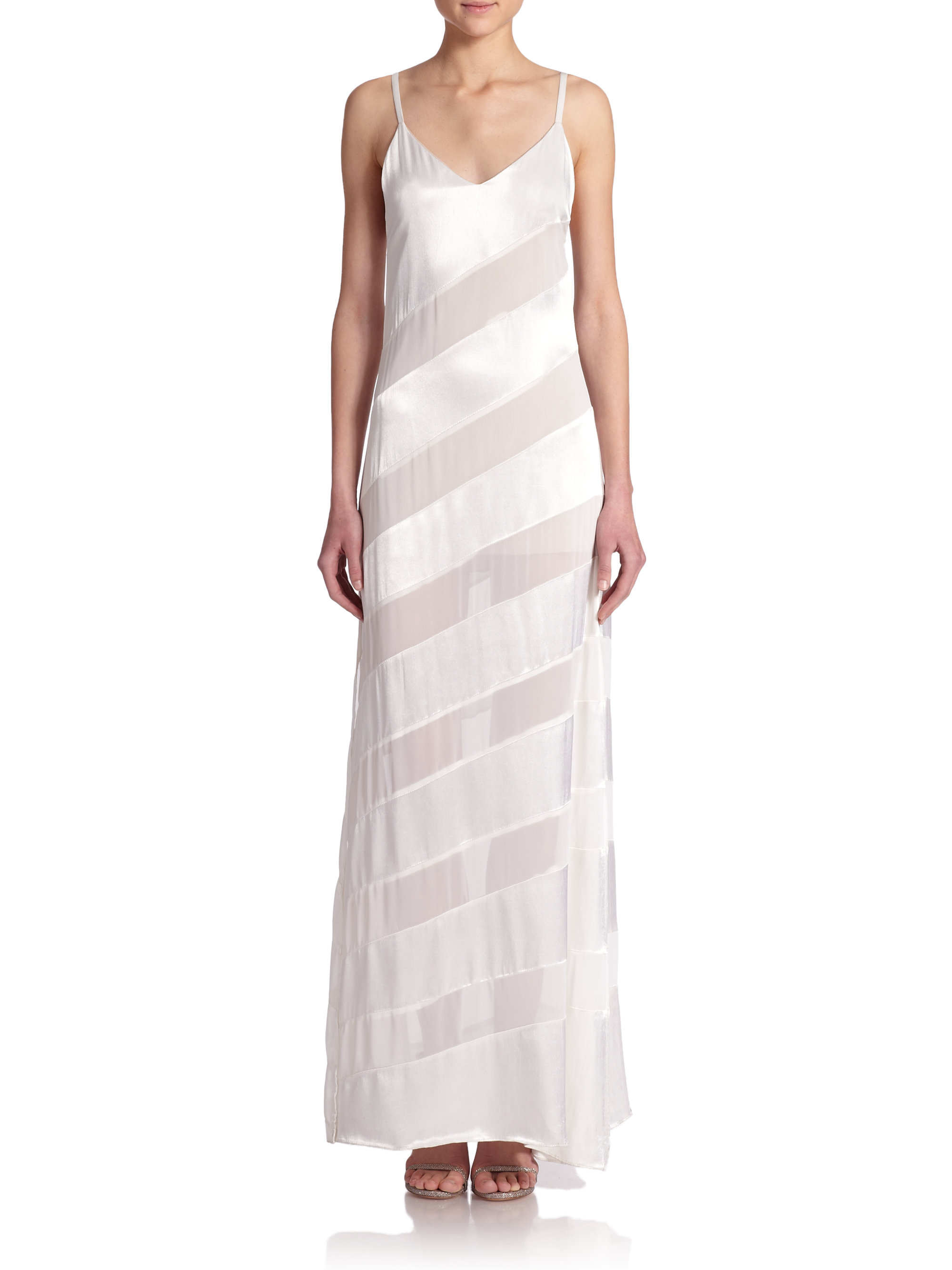 Lyst Alice Olivia Gene Satin Sheer Chiffon Maxi Dress In White Gallery
