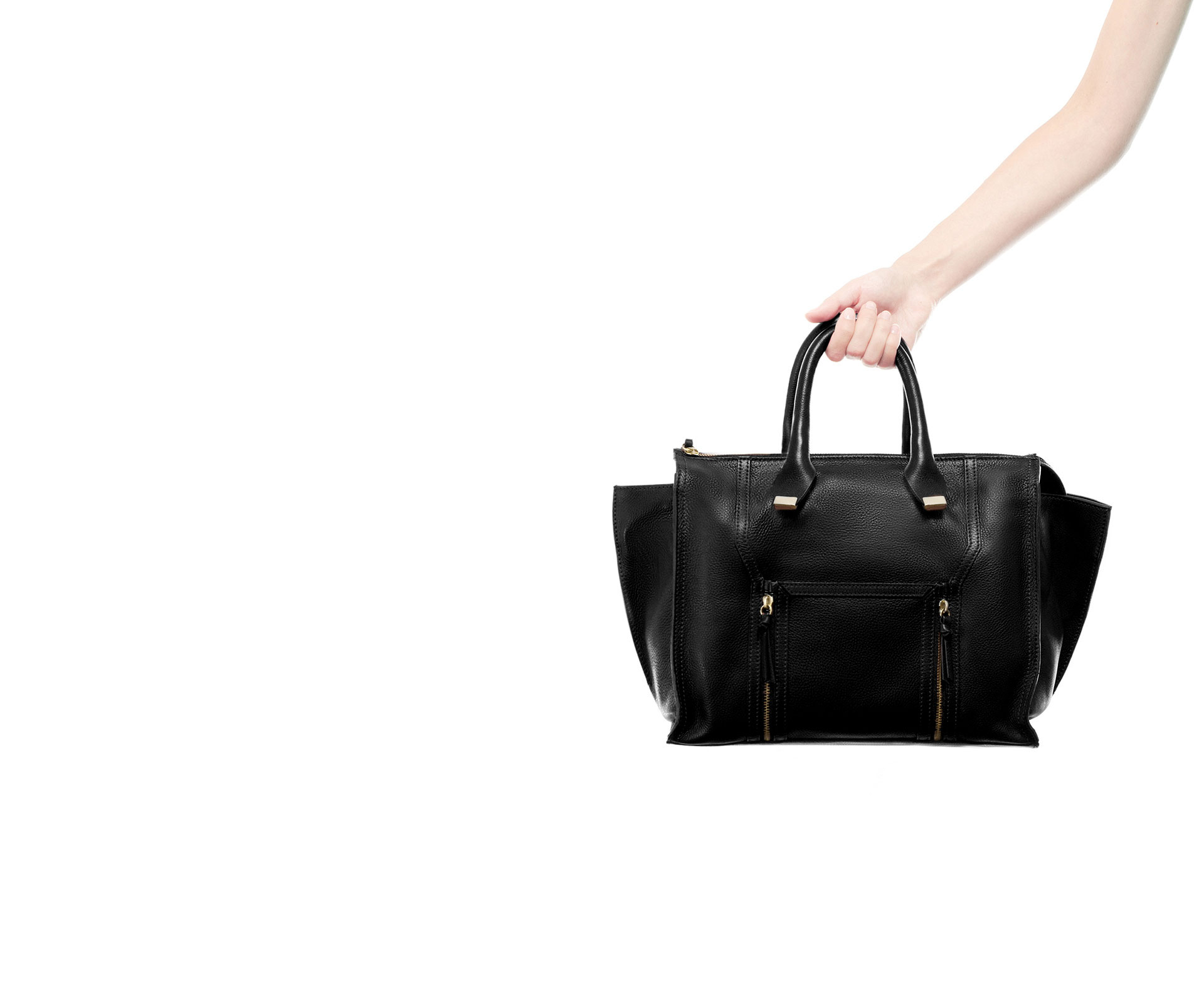 Zara Leather City Bag with Pocket and Zips in Black Lyst