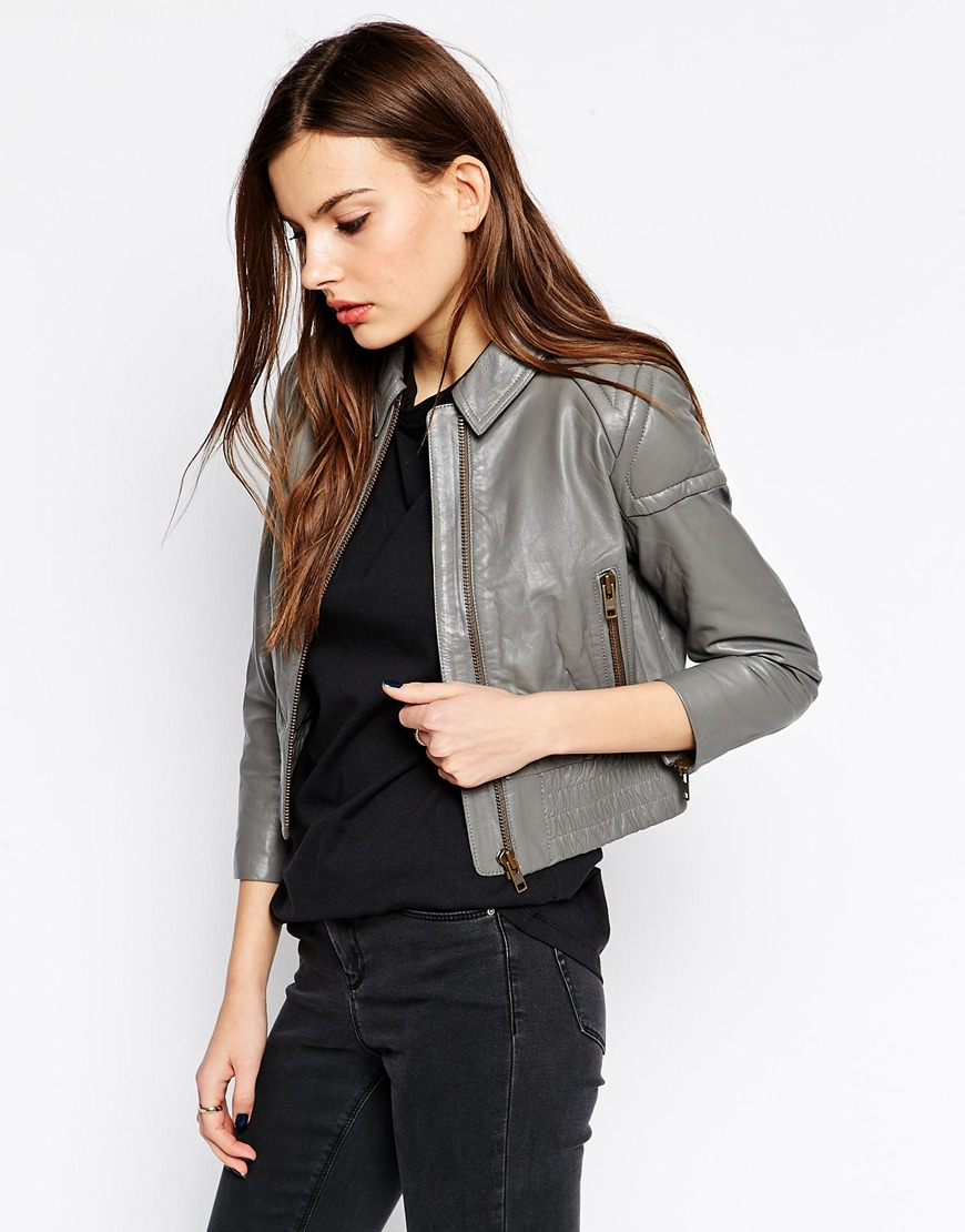 Ganni Leather Biker Jacket In Gray Lyst Gallery Women S Biker Jackets