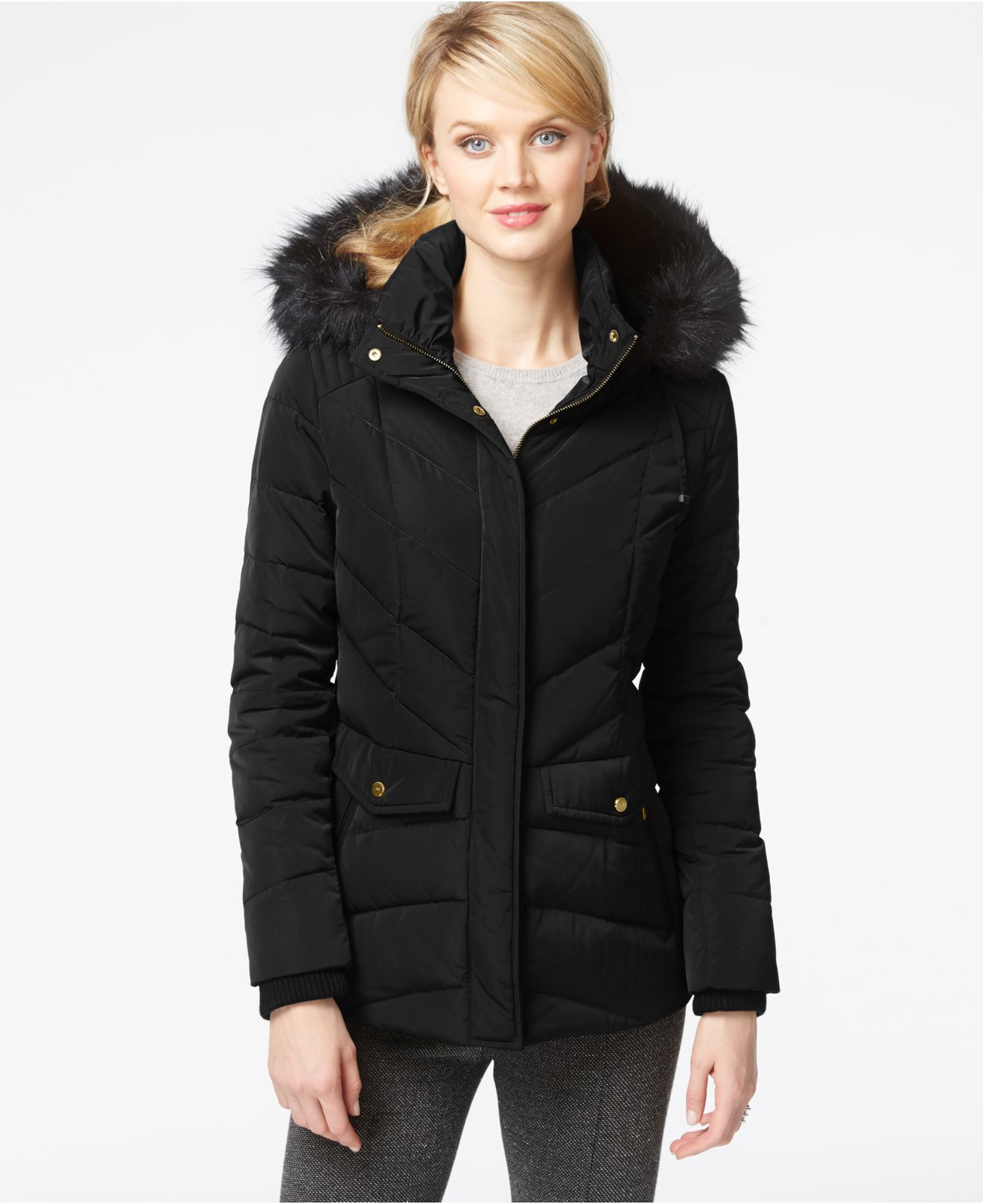 Lyst - Jones New York Faux-fur Down Parka Jacket in Black