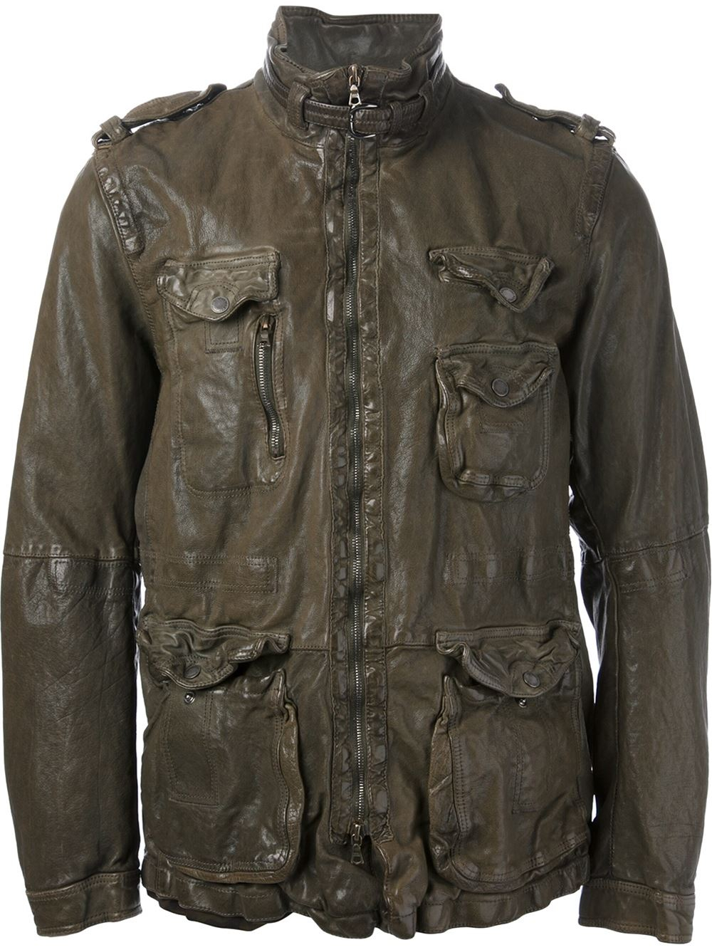 Neil barrett Distressed Leather Jacket in Green for Men | Lyst
