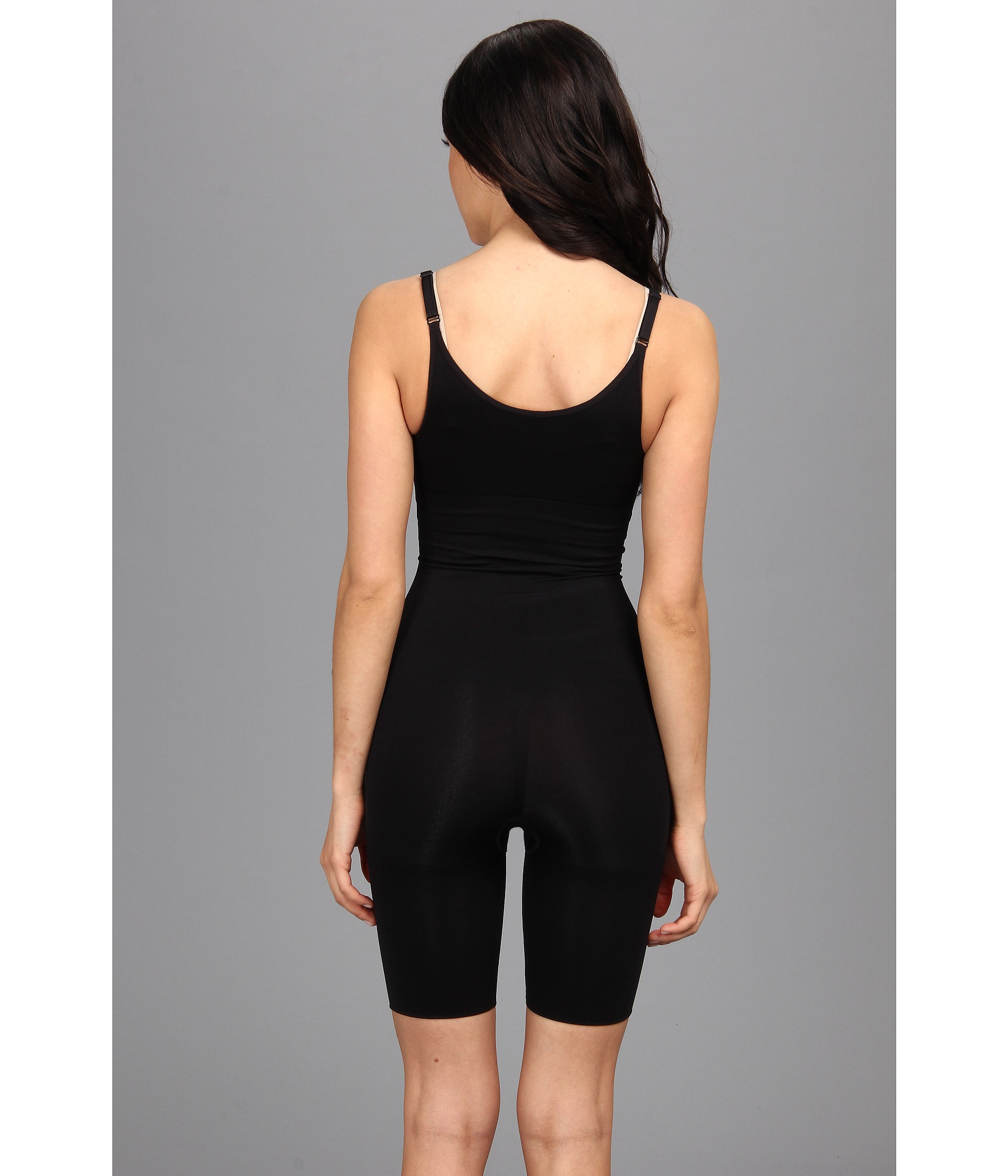 Lyst Spanx Slimmer & Shine® Openbust Mid Thigh Body in Black