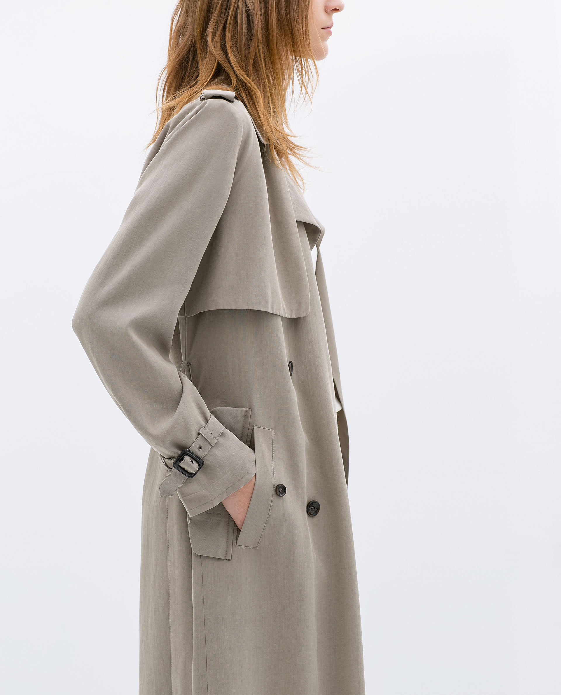 Zara Long Aline Trench Coat in Gray | Lyst