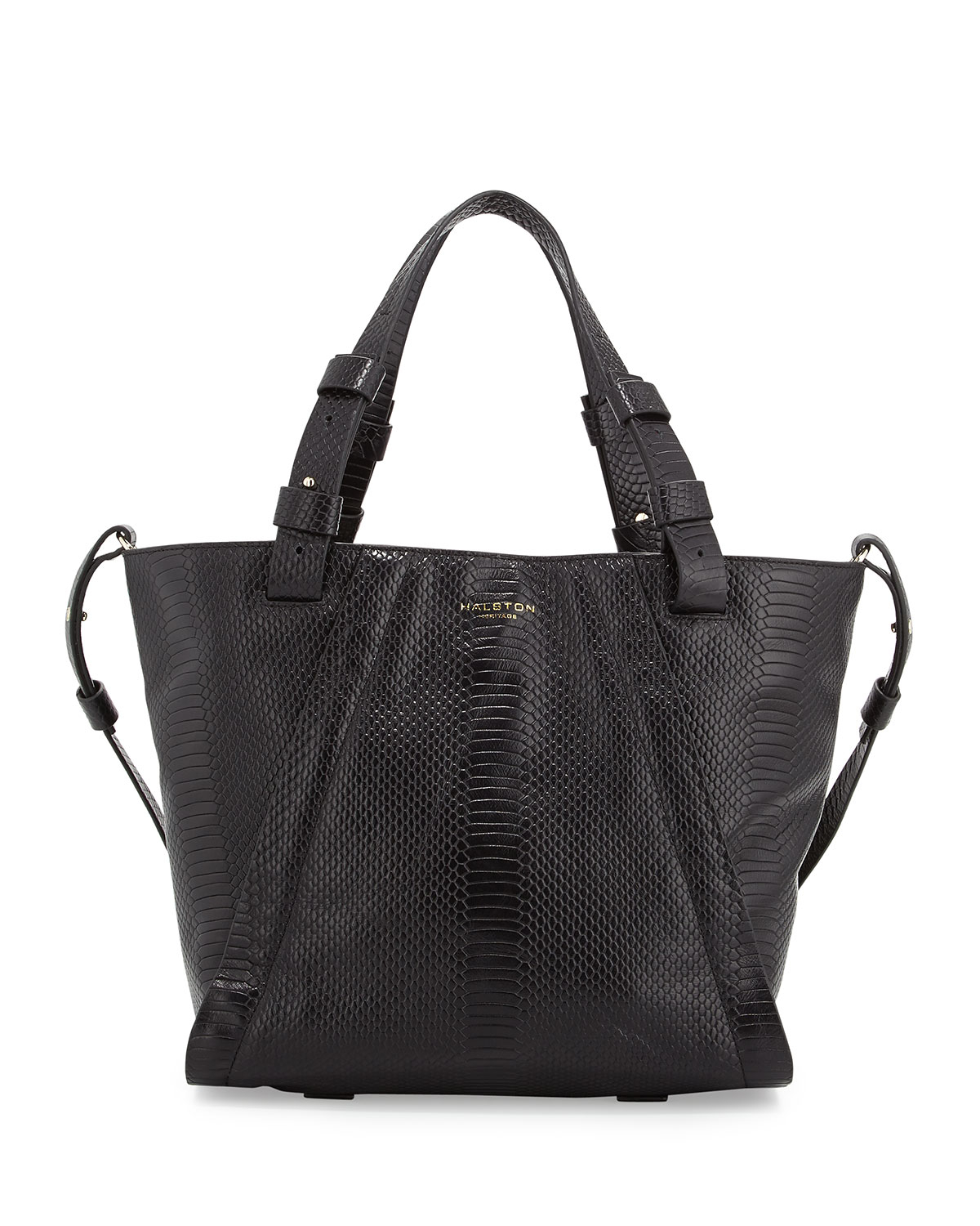 Halston heritage Liza Python-Embossed Leather Tote Bag in Black | Lyst