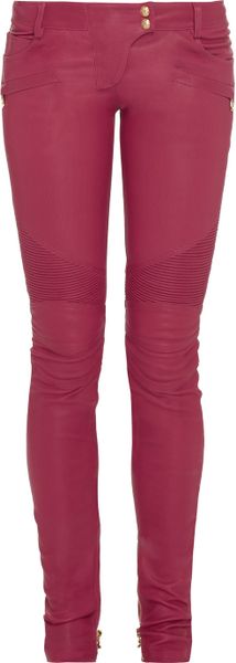 Balmain Leather Skinny Pants in Pink (Bright pink) | Lyst