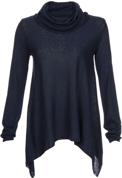 Alice + Olivia Cowl Neck Curved Sweater in Blue (NAVY) | Lyst