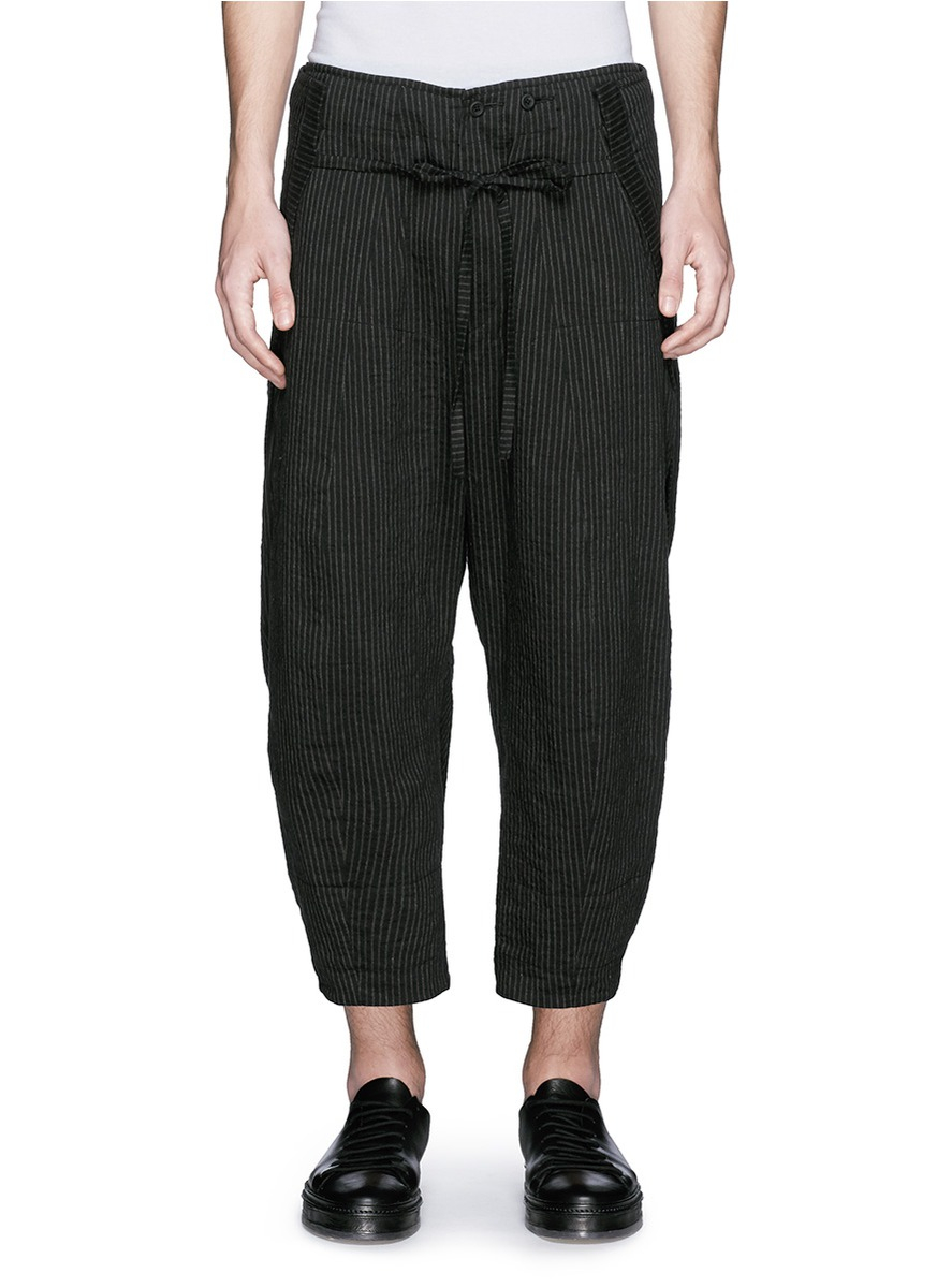 Lyst - Ziggy Chen Pinstripe Cotton-linen Wide Leg Pants in Black for Men