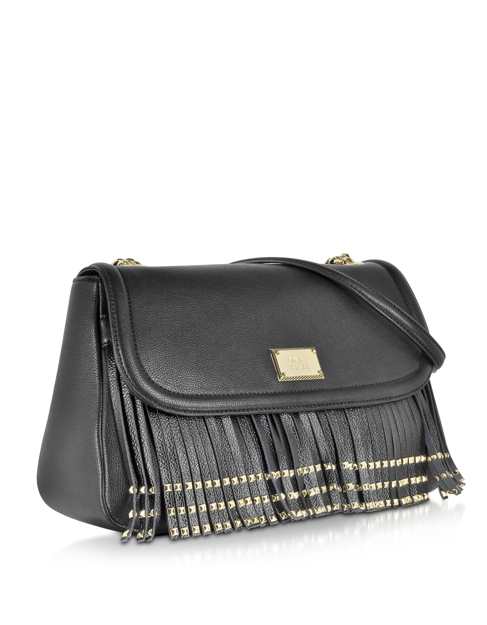 Lyst - Class Roberto Cavalli Glam Rock Black Shoulder Bag W/Fringe in Black