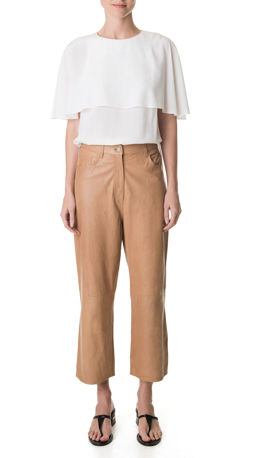 Tibi Anesia Leather Cropped Jeans in Brown | Lyst