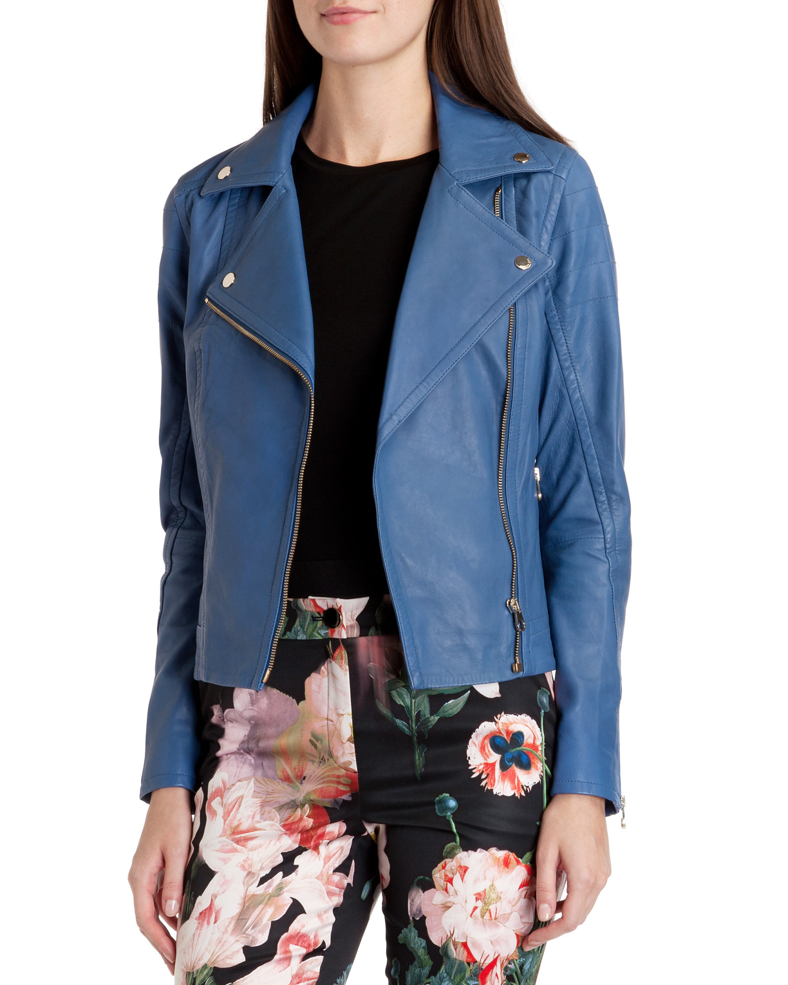 Ted Baker Ippal Leather Biker Jacket In Blue Lyst Gallery