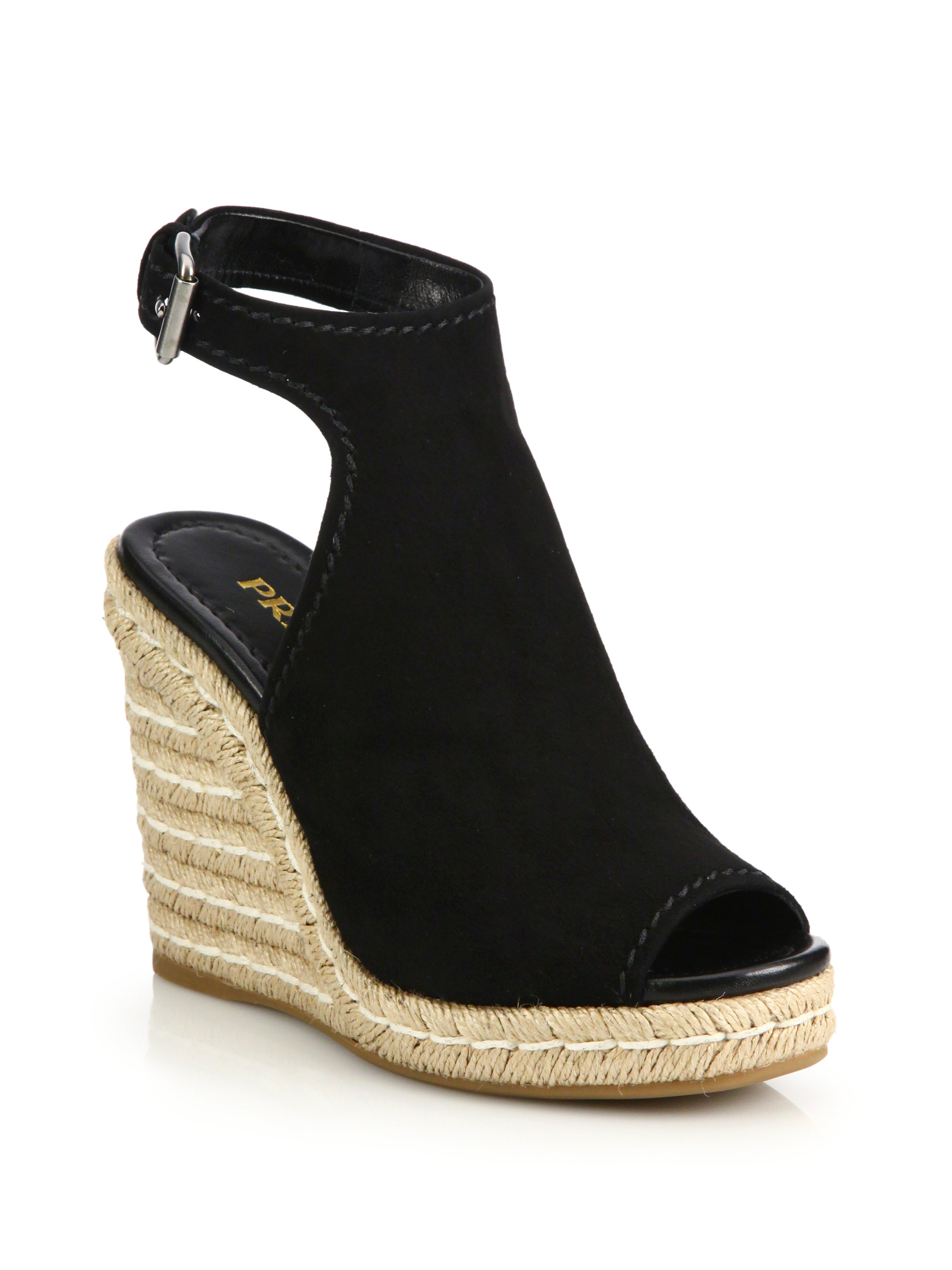 Prada Suede Wedge Espadrilles In Black Lyst 4869