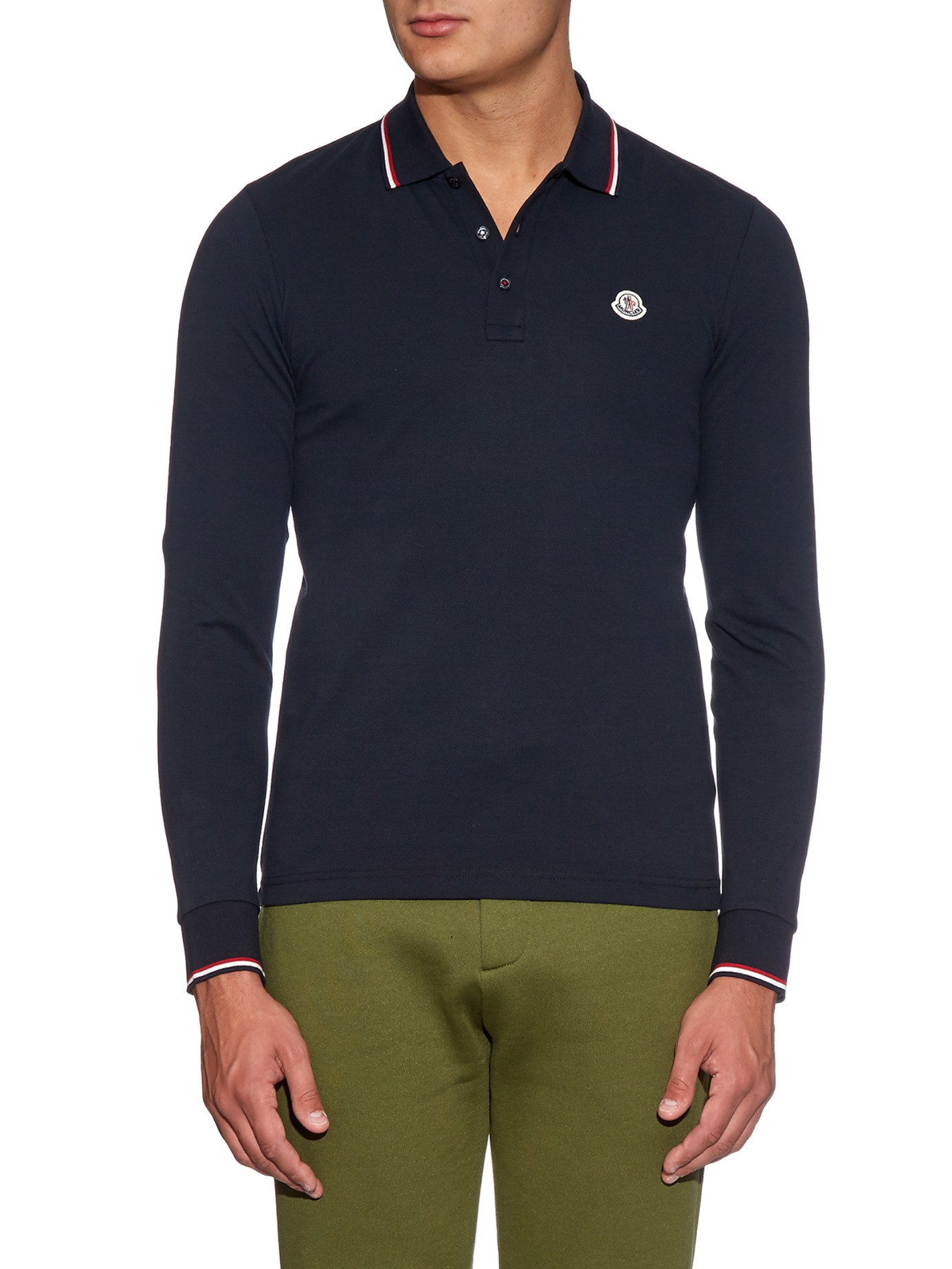 moncler striped-trim cotton-piqué polo shirt moncler striped-trim cotton-piqué polo shirt