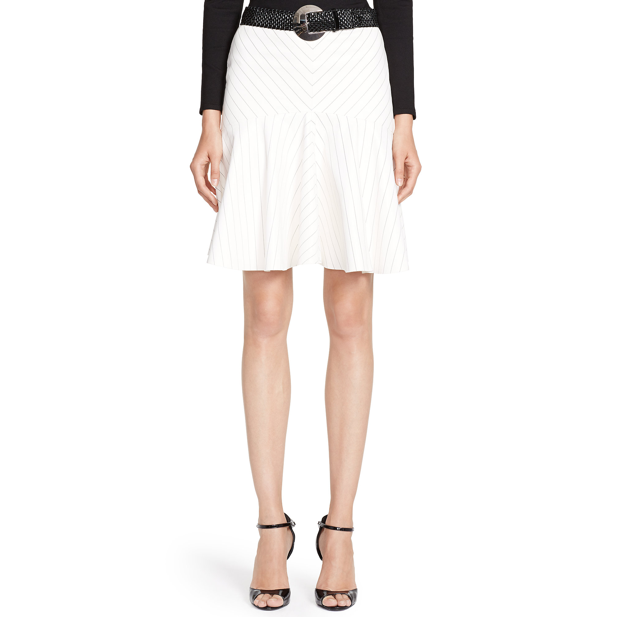 Lyst - Ralph lauren black label Pinstriped Leather Adria Skirt in White