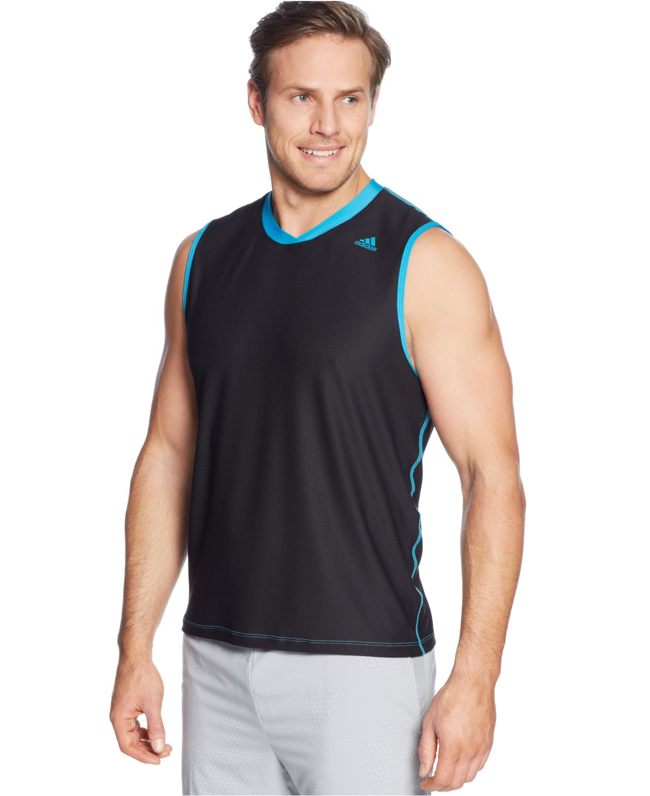 Lyst Adidas Striped Mesh Swim Tank in Blue for Men