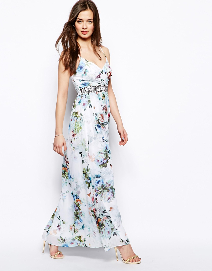 Lyst - Little Mistress Floral Print Maxi Dress in Blue