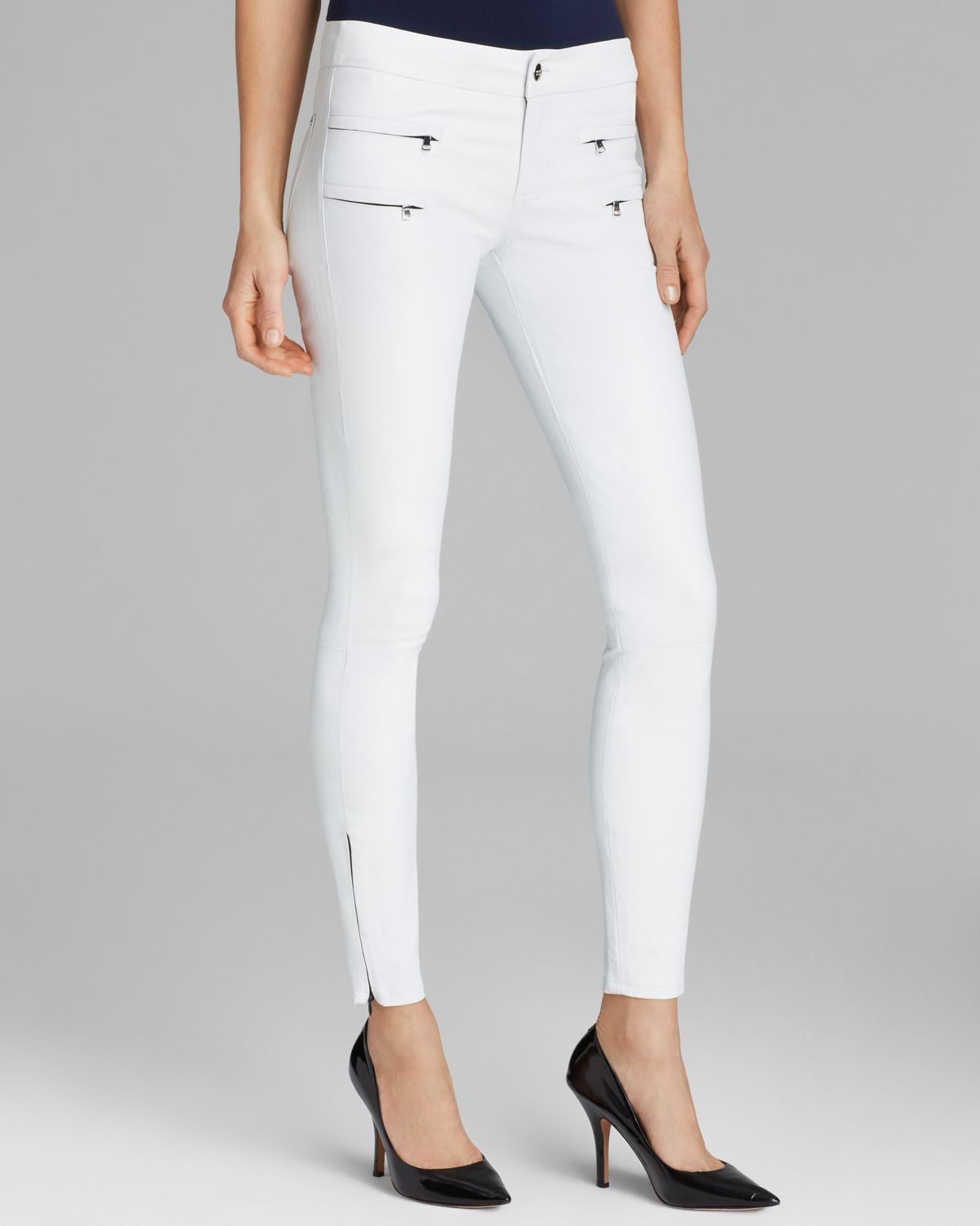 white leather jeans