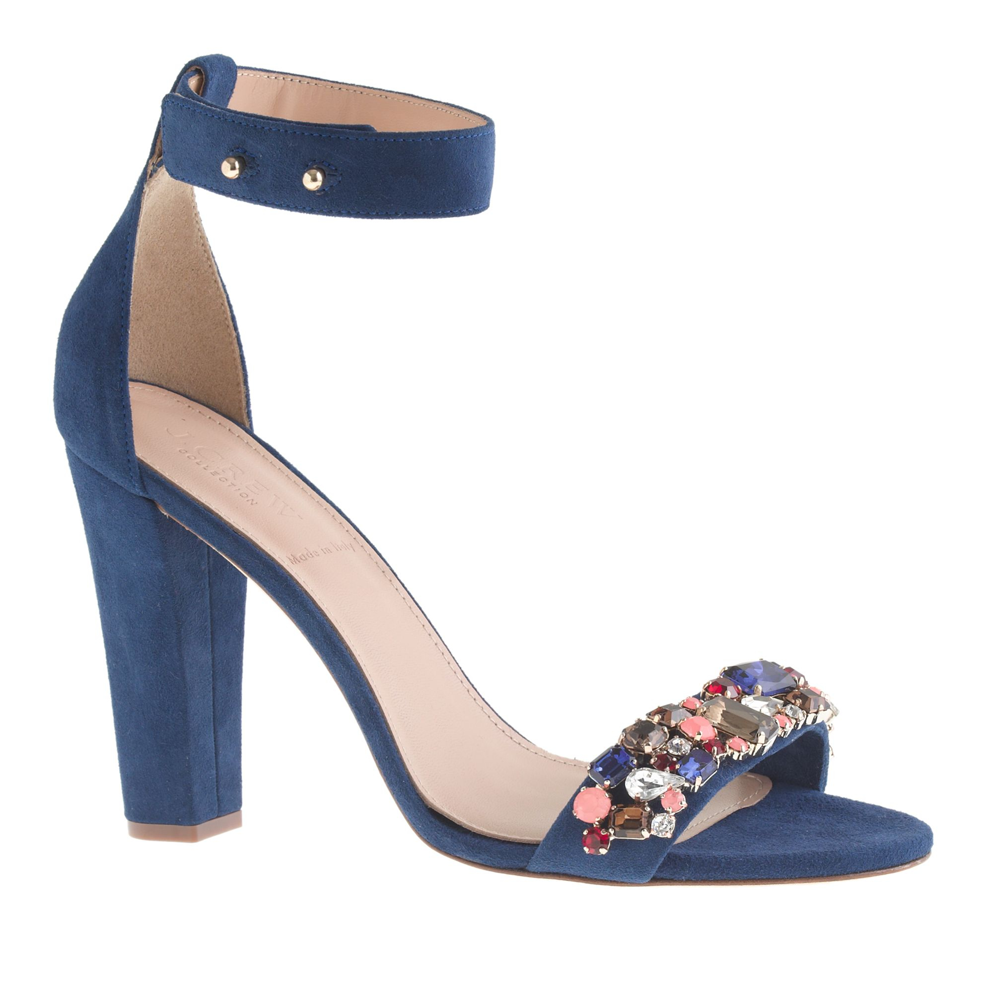 J.crew Collection Lanie Jeweled Stackedheel Sandals in Blue (blue sea ...