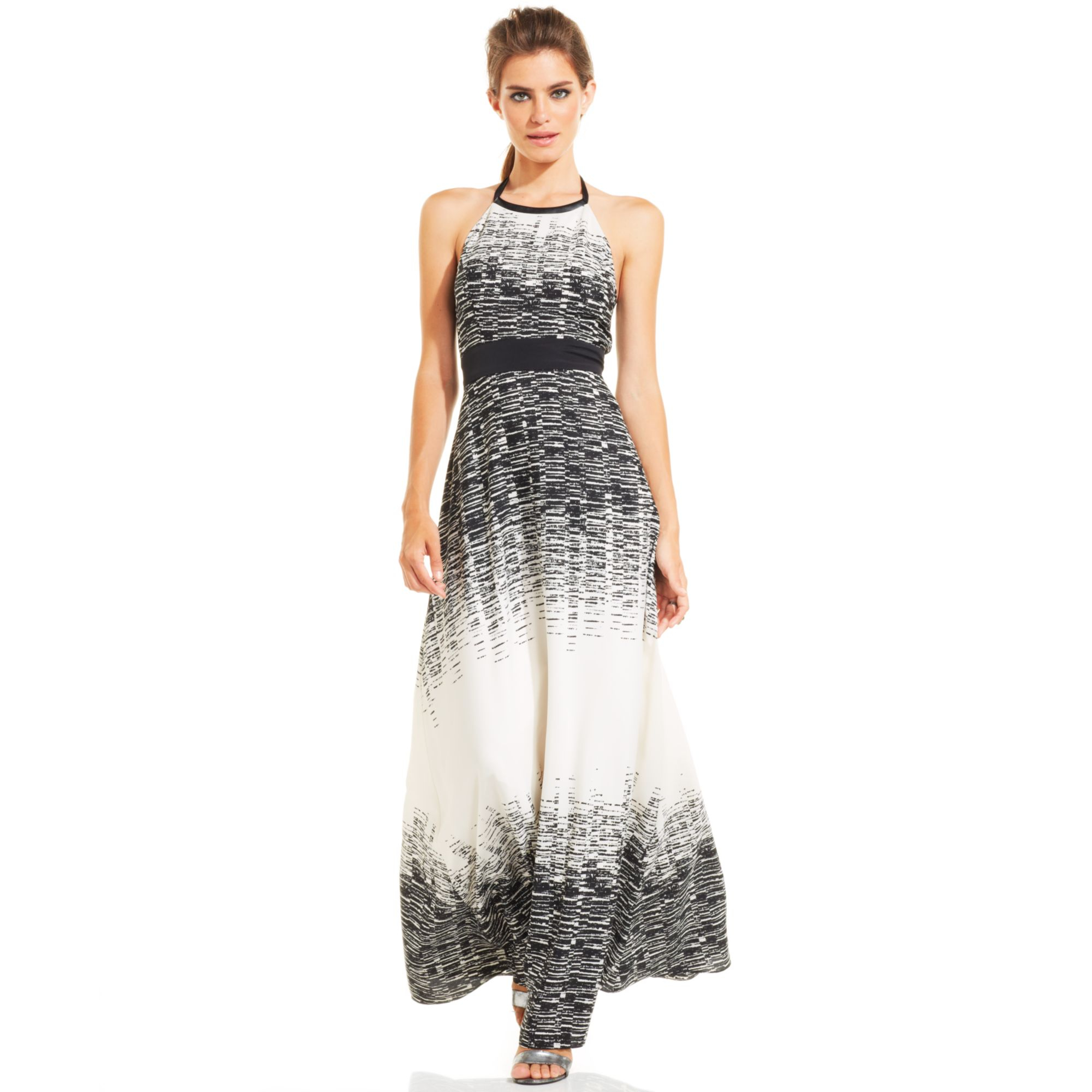Vince Camuto Graphicprint Halter Maxi Dress in White (Black/Ivory) | Lyst