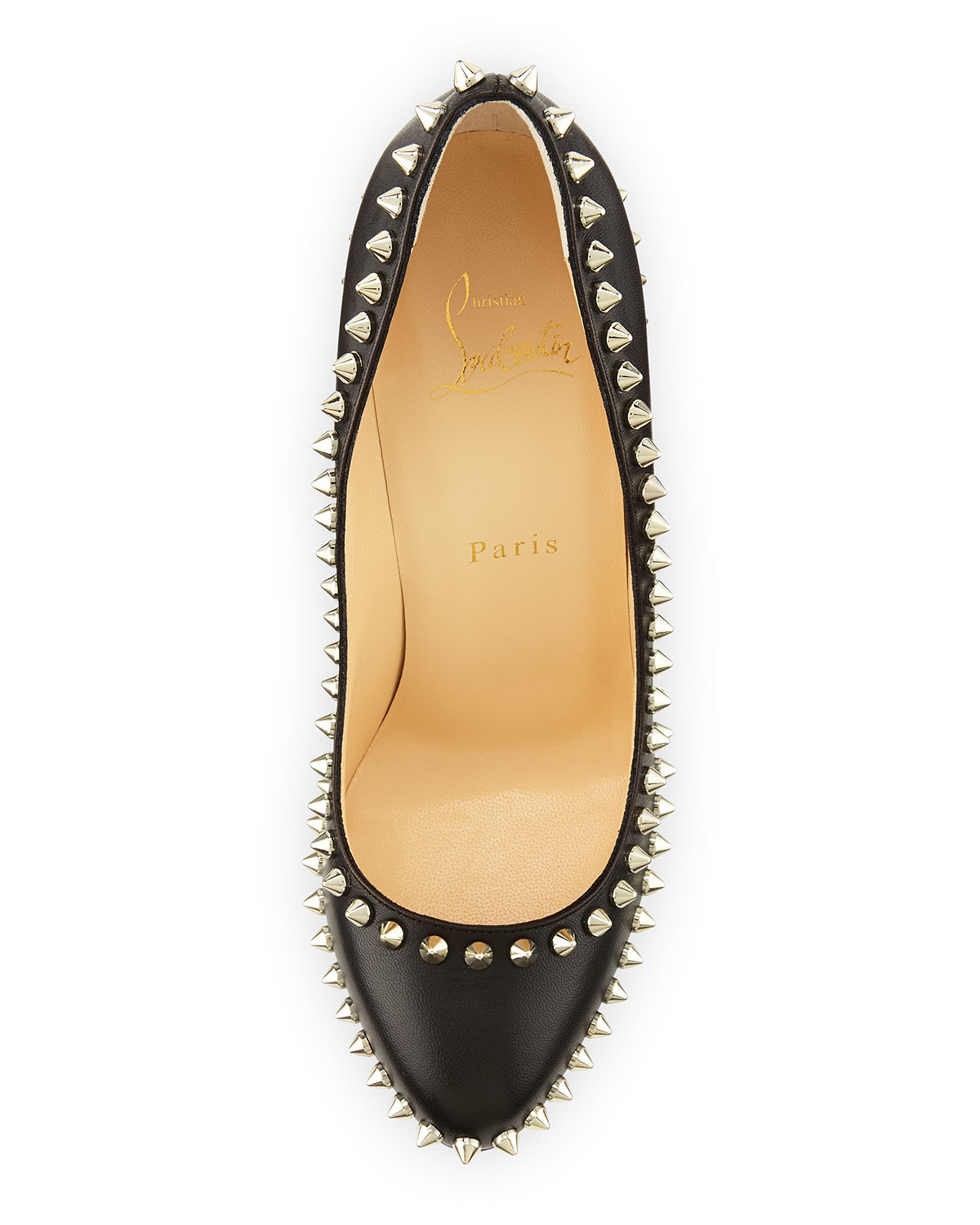 Christian louboutin Dora Spike Leather Red Sole Pump in Black ...