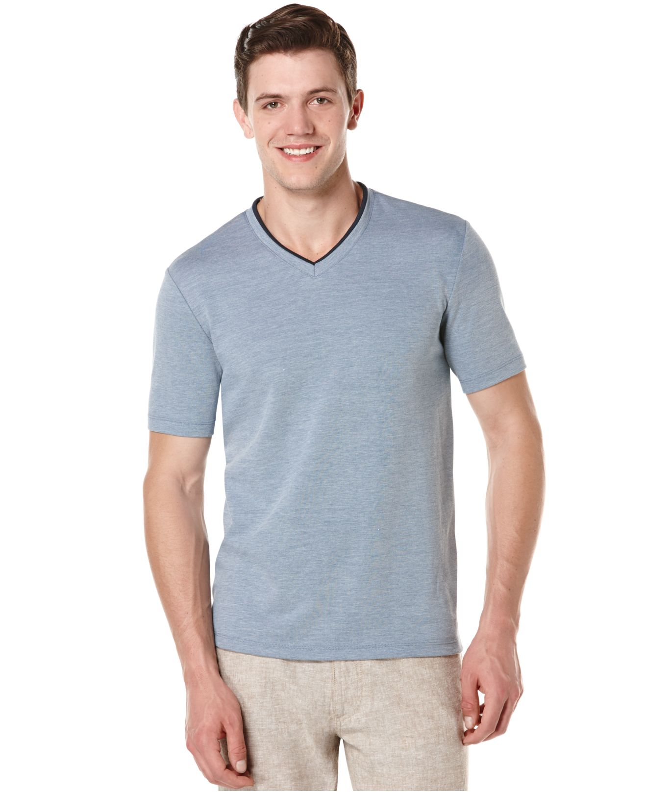 Lyst - Perry Ellis Oxford V-neck T-shirt in Blue for Men