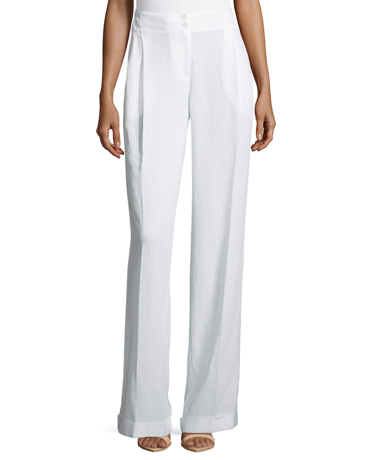 Michael Kors Pleated Cuffed Wide Leg Pants In White Lyst