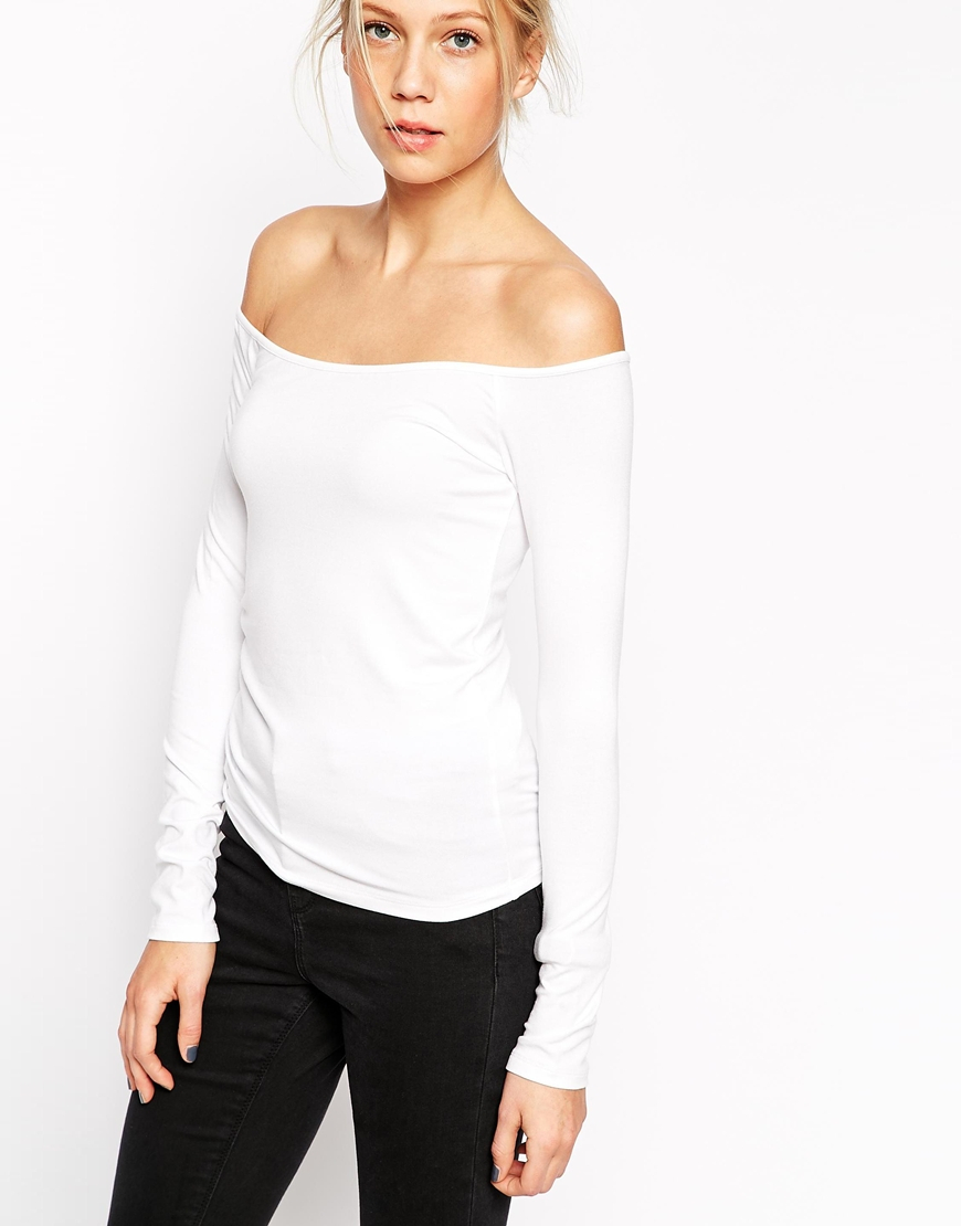 Asos Off Shoulder Top With Long Sleeves in White | Lyst