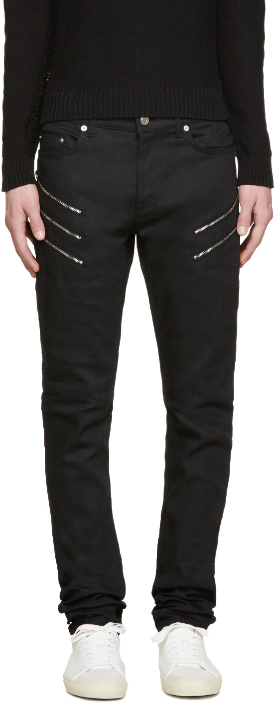 Saint Laurent Black Skinny Zip Jeans in Black for Men - Lyst